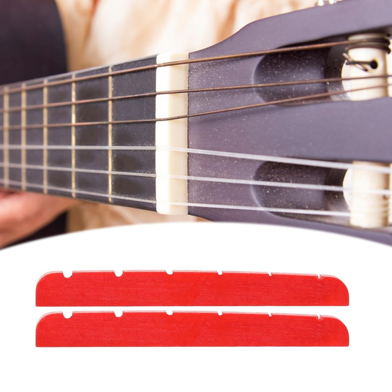 2 Pieces Electric Guitar Bone Nut, 42x3.5mm Flat Bottom Slotted Nut for 6 String Guitars - Red | Replacement Guitar Parts for Fender, Gibson & More | Perfect for DIY Guitar Repair & Maintenance