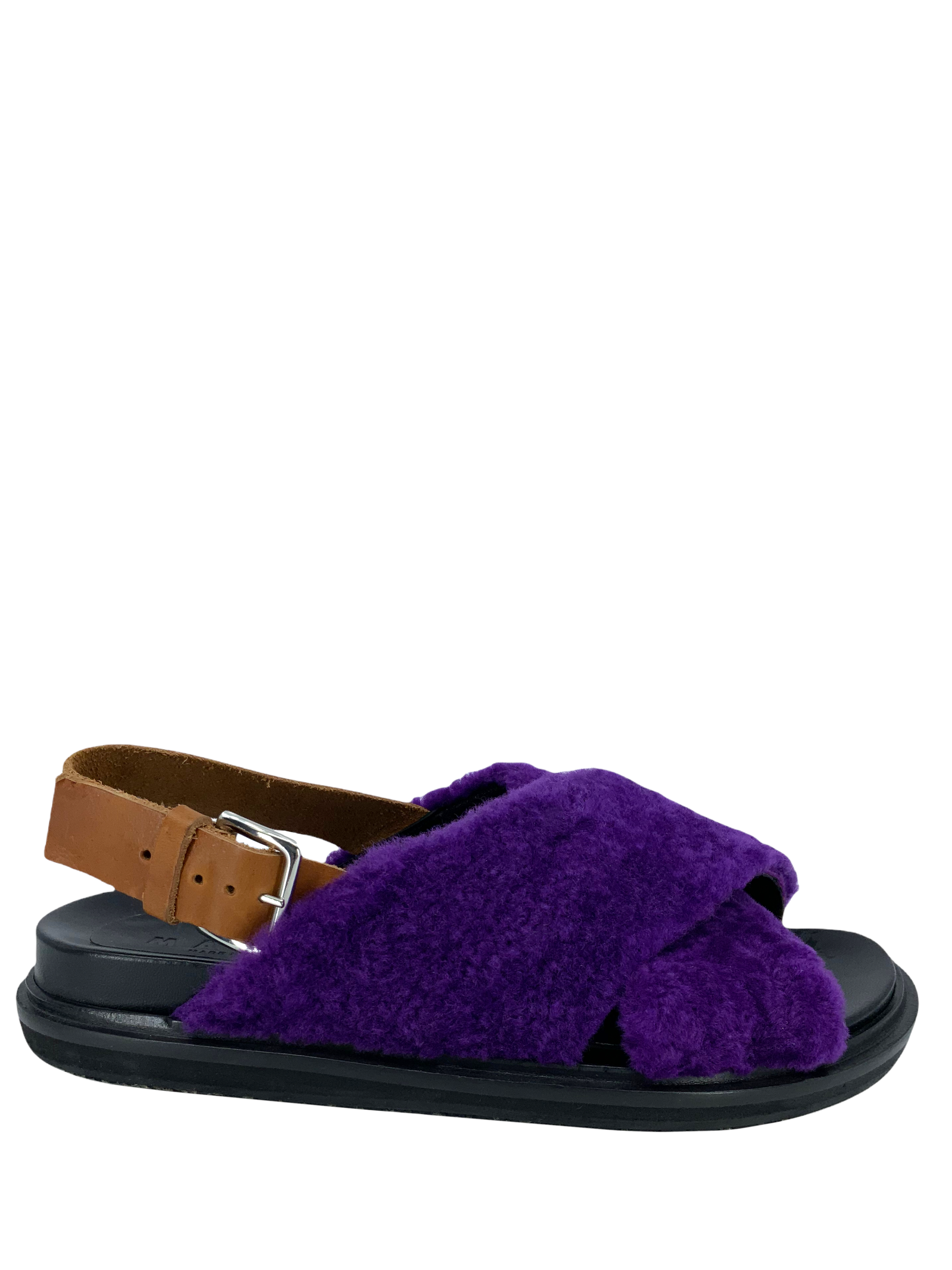 MARNI Shearling Trimmed Leather Sandals for Women Size 8 | Comfortable & Stylish Summer Sandals for Beach, Vacation & Casual Outings