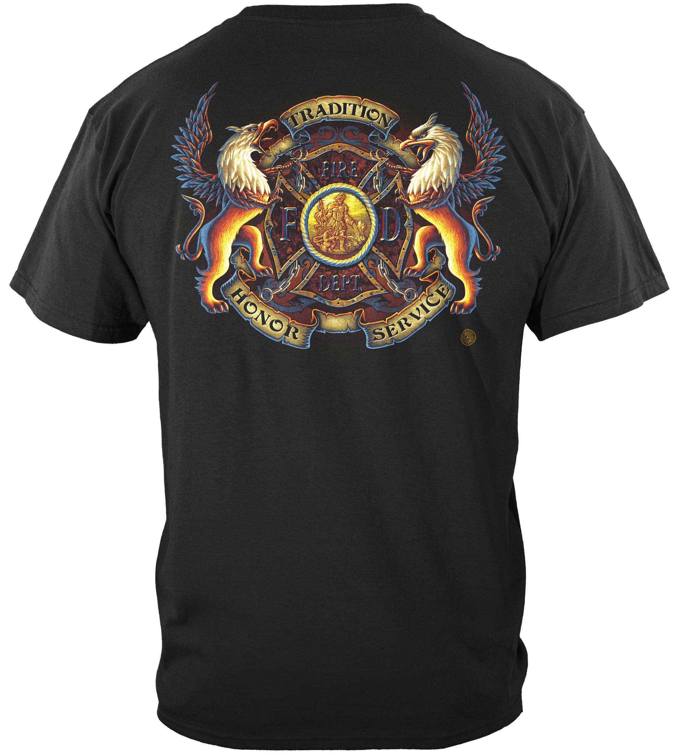 Erazor Bits Firefighter T-Shirt - Steel Fire Wings Design with Foil Stamp for Firefighters & First Responders - Comfortable Work & Casual Wear
