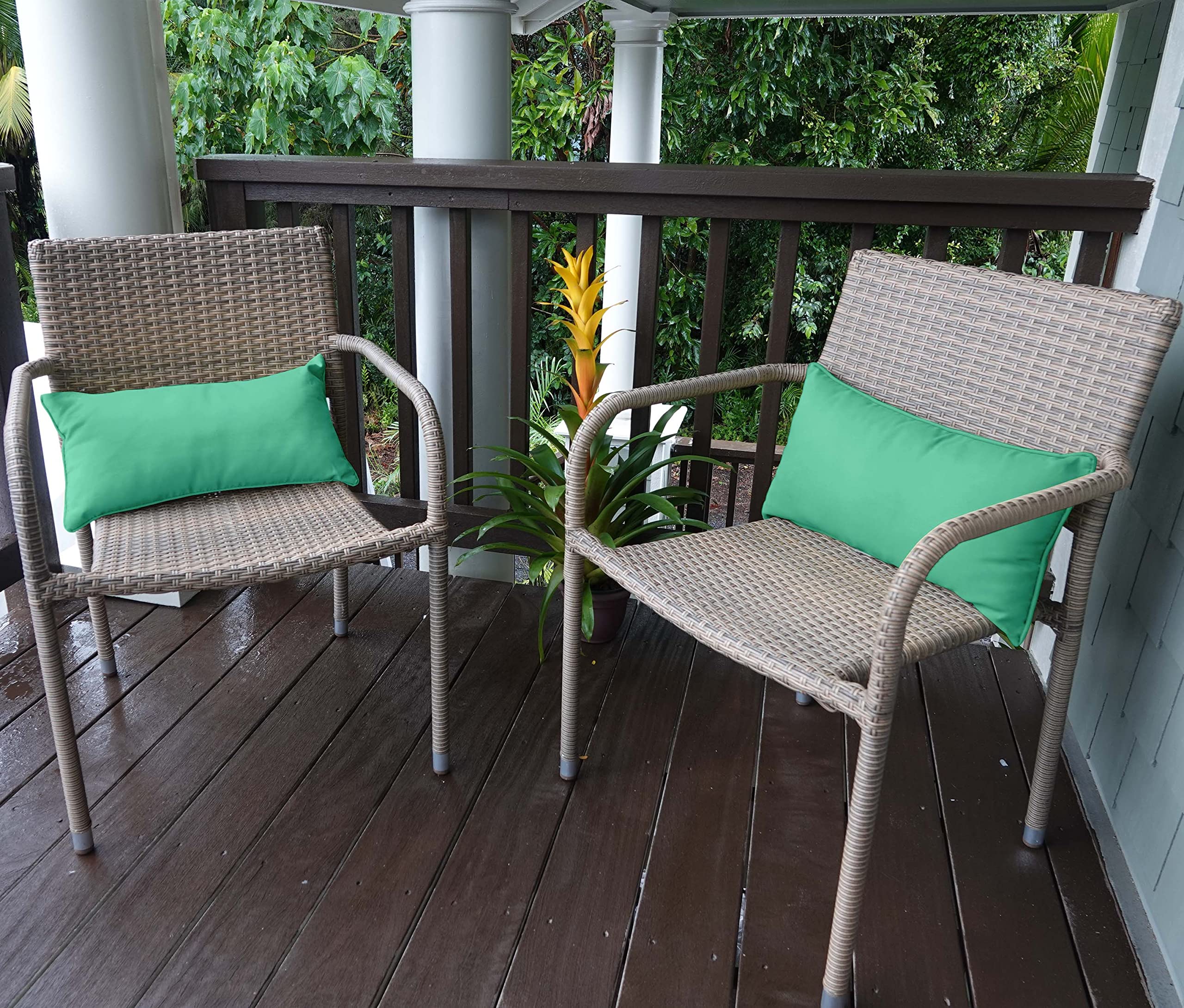 Waterproof Polyester Lumbar Pillow Covers 12x24 Inches - Set of 2 All-Weather Outdoor/Indoor Cushion Cases for Patio Sofa, Chair & Deck Furniture - Aquamarine Blue - Perfect for Backyard, Porch & Living Room Decor