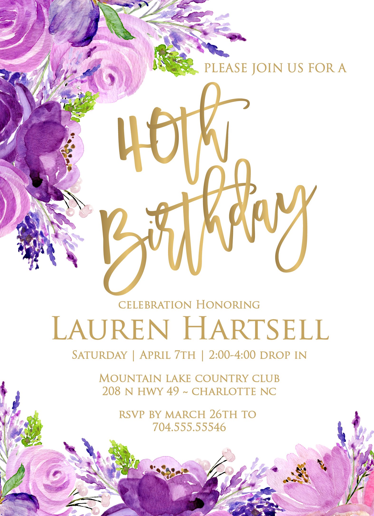 Lavender Roses Bridal Shower Invitation Cards - Elegant Purple Floral Design for Baby Showers, Its a Girl Parties & Wedding Events - 5x7 Premium Quality Stationery - Perfect for DIY Invites & Special Occasions