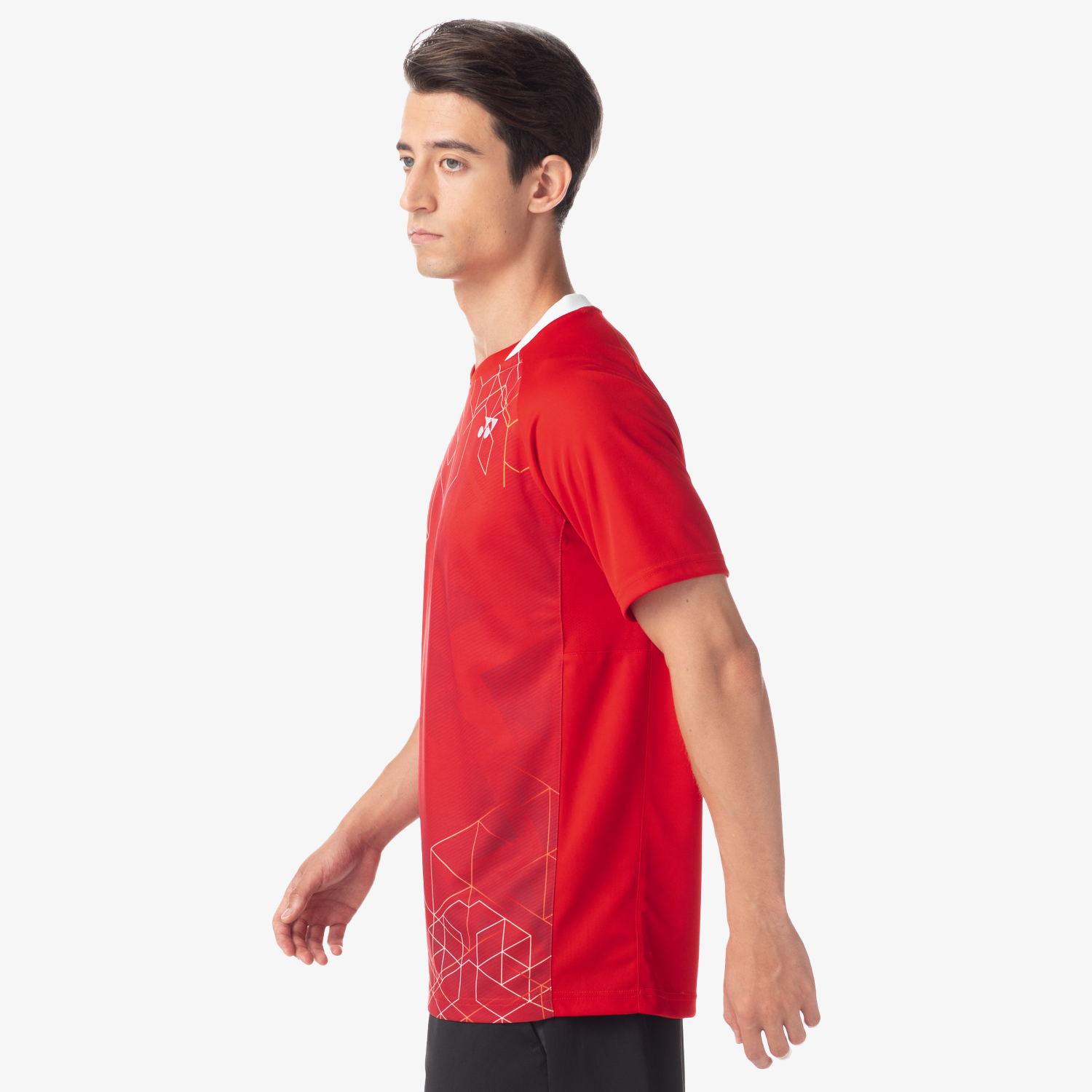 Yonex Men's Crew Neck Performance Tennis Shirt 10602 - Moisture Wicking, UV Protection, Breathable Fabric (Sunset Red) - Perfect for Tennis, Badminton & Casual Wear
