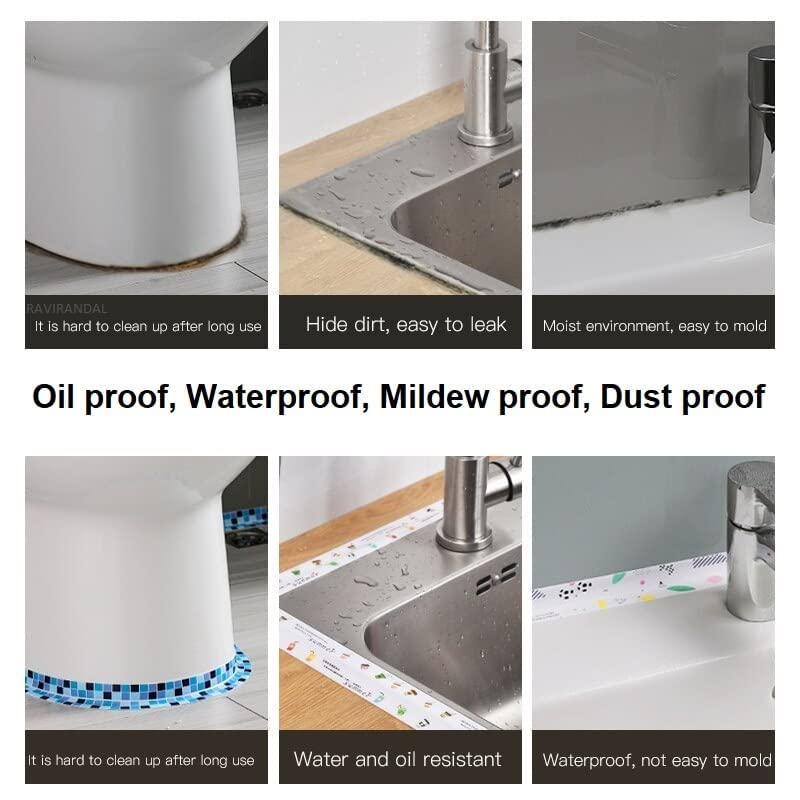 RAVIRANDAL Oil Proof PVC Self-Adhesive Caulking Tape - Waterproof Seal Strip for Kitchen Sink, Bathroom, Shower & Bathtub (1pc, Multicolor) - Perfect for Home Renovation & Water Leak Prevention