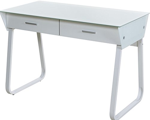 OneSpace Ultramodern Glass Computer Desk with Drawers - White Modern Office Desk for Home & Office Workspace - Perfect for Gaming, Study and Remote Work