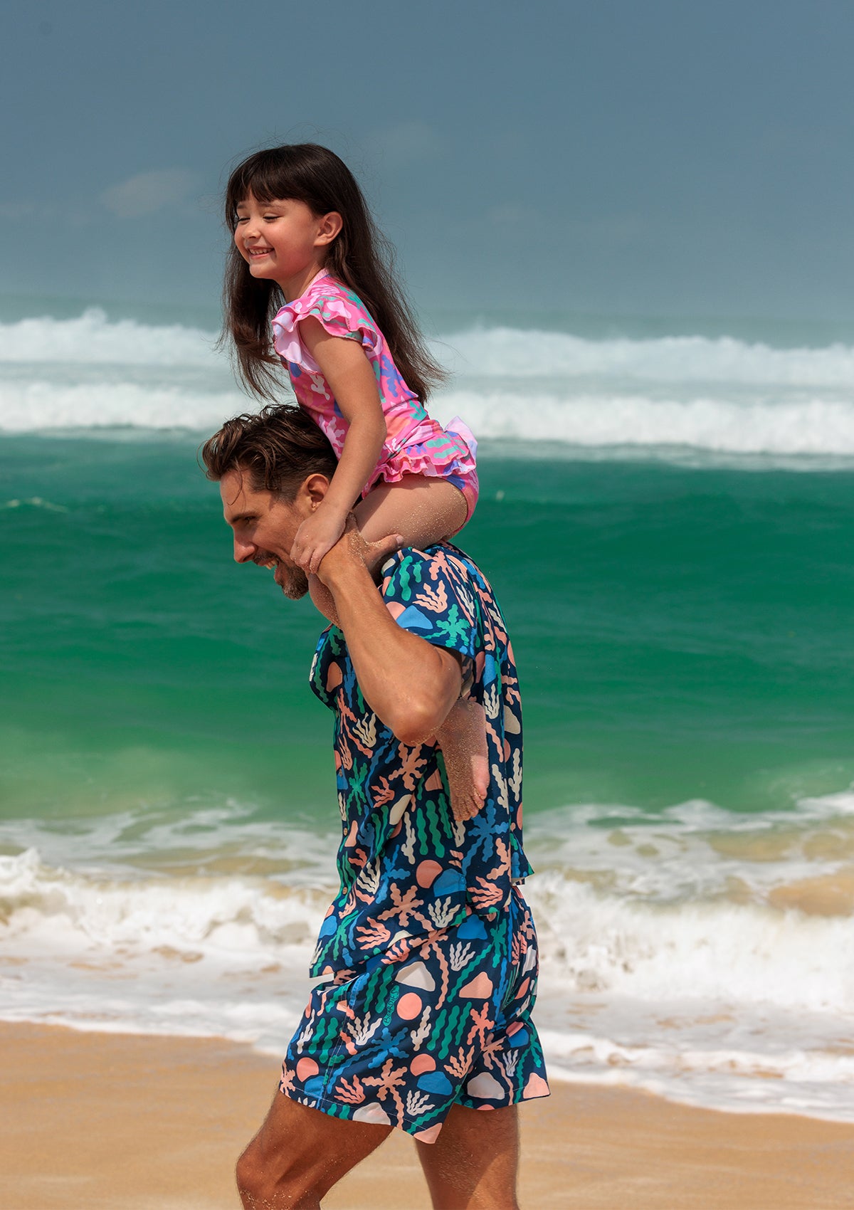 Palm Springs Little Girls Rashguard & Father Daughter Matching Swim Set - UV Protection for Beach, Pool & Family Vacations