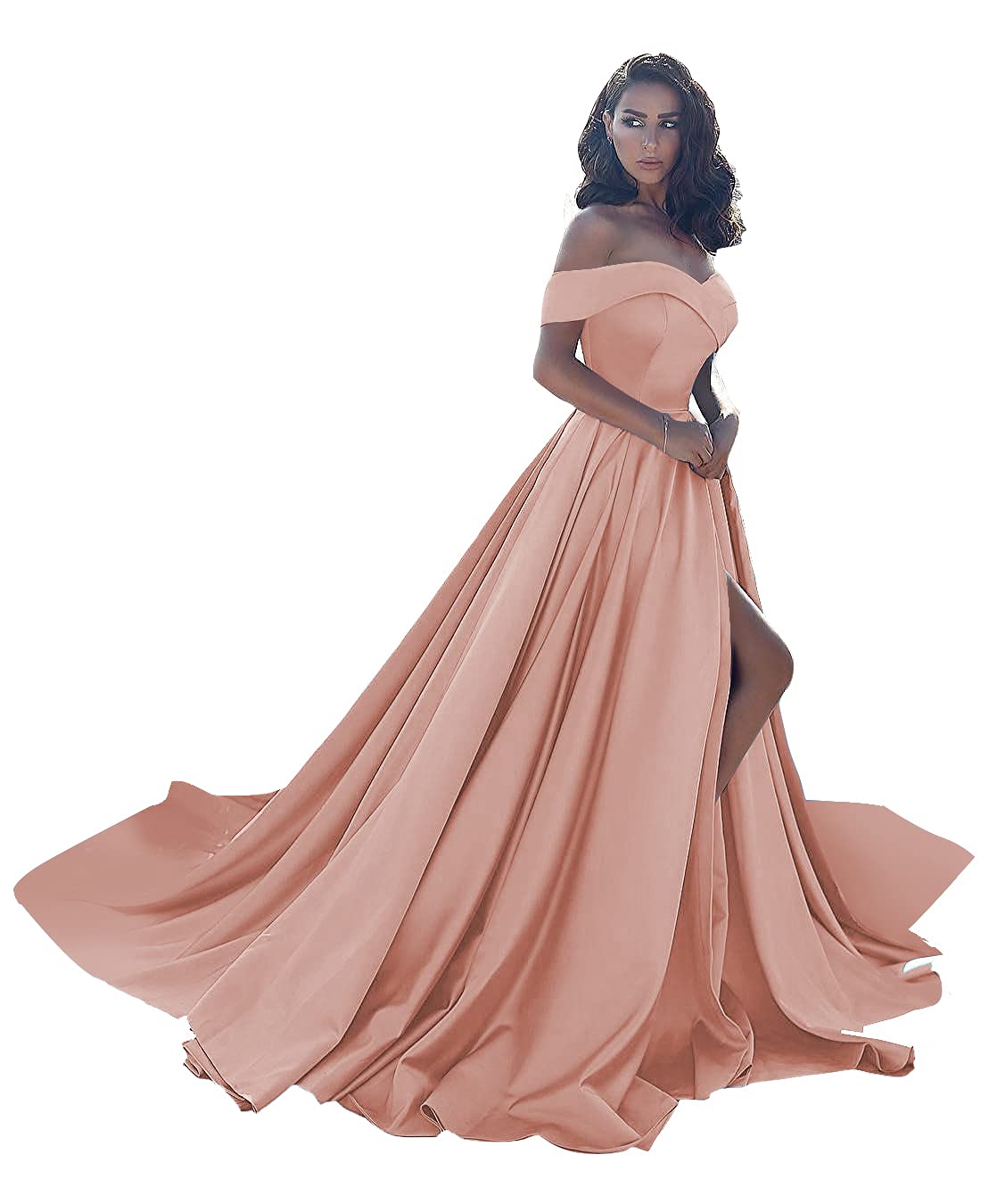 Elegant Plus Size Ball Gowns for Women - Off Shoulder Satin Formal Dresses 2024 | A-Line Prom & Wedding Gowns with Thigh Slit | Perfect for Evening Galas, Prom Nights & Bridal Events