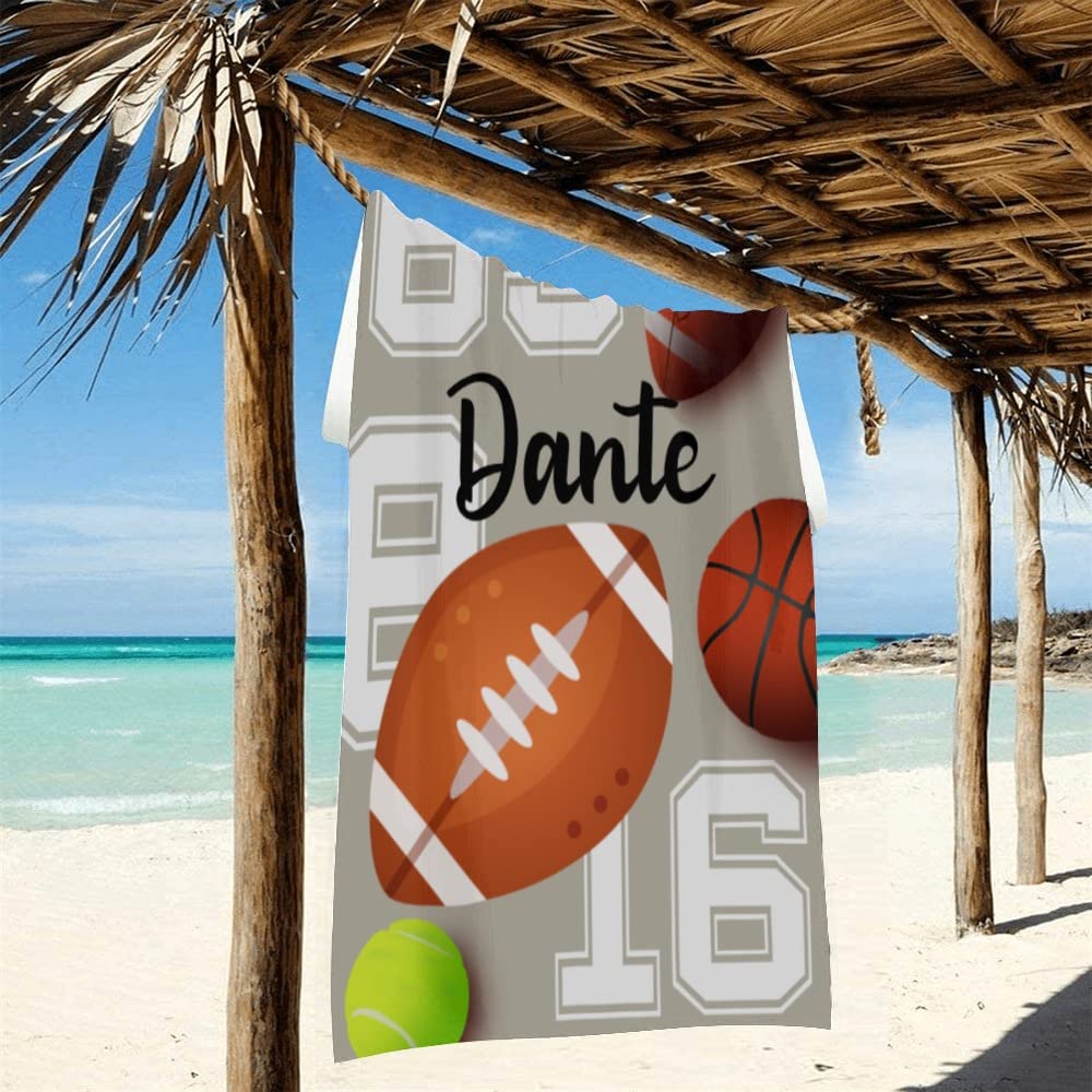Custom Personalized Beach Towels with Name - Quick Dry Absorbent Microfiber Sports Towel for Football, Rugby, Pool & Beach - 30x60 Inch Sandproof Blanket for Kids, Boys, Girls & Adults - Perfect for Swimming, Travel, Picnics & Outdoor Activities