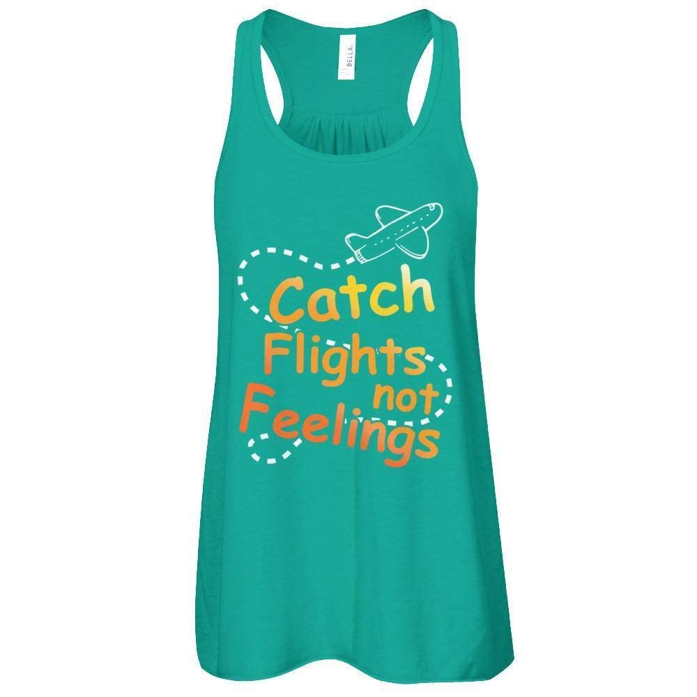 TeesCentury Women's Catch Flights Not Feelings Racerback Tank Top - Soft Flow Yoga Shirt for Workout, Gym & Summer Casual Wear