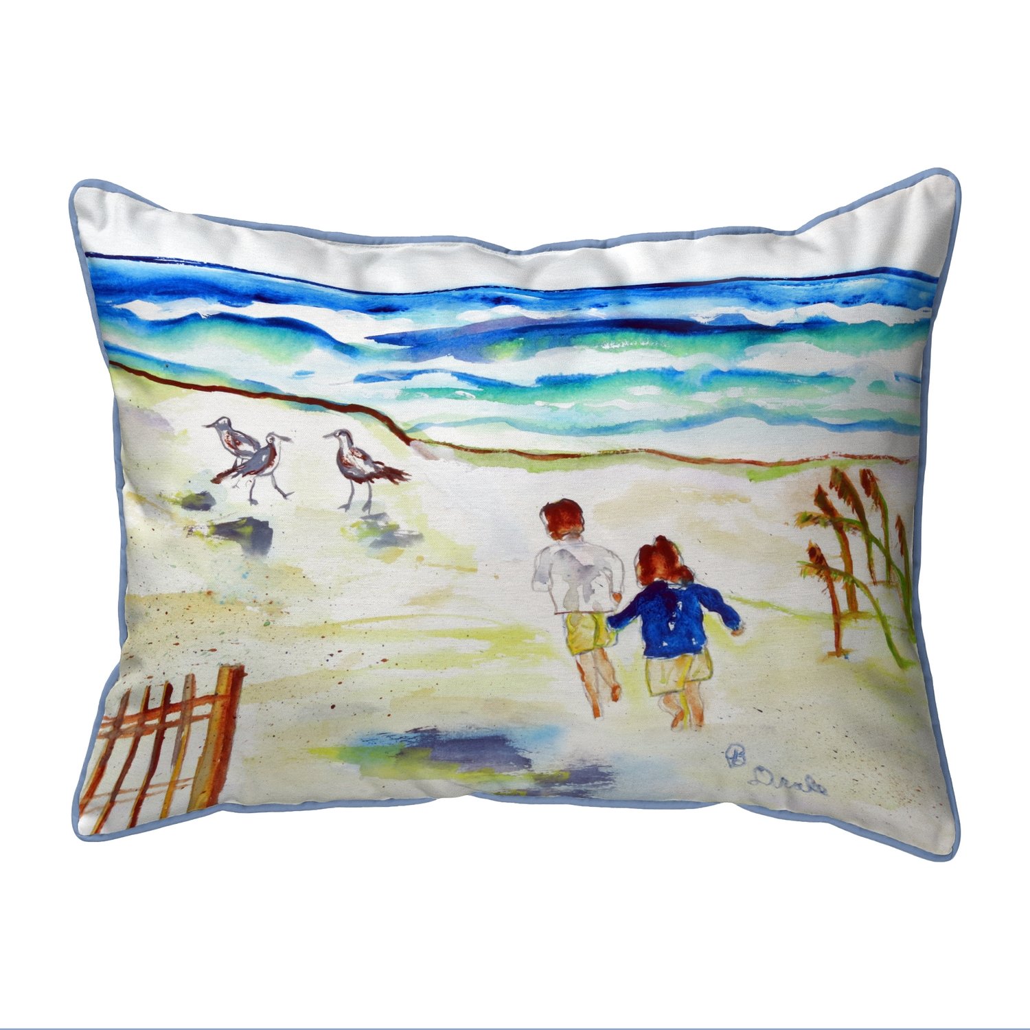 Betsy Drake Running at The Beach - Extra Large Decorative Throw Pillow 20x24 Inches - Indoor Outdoor Waterproof Cushion for Sofa, Bed, Patio & Poolside