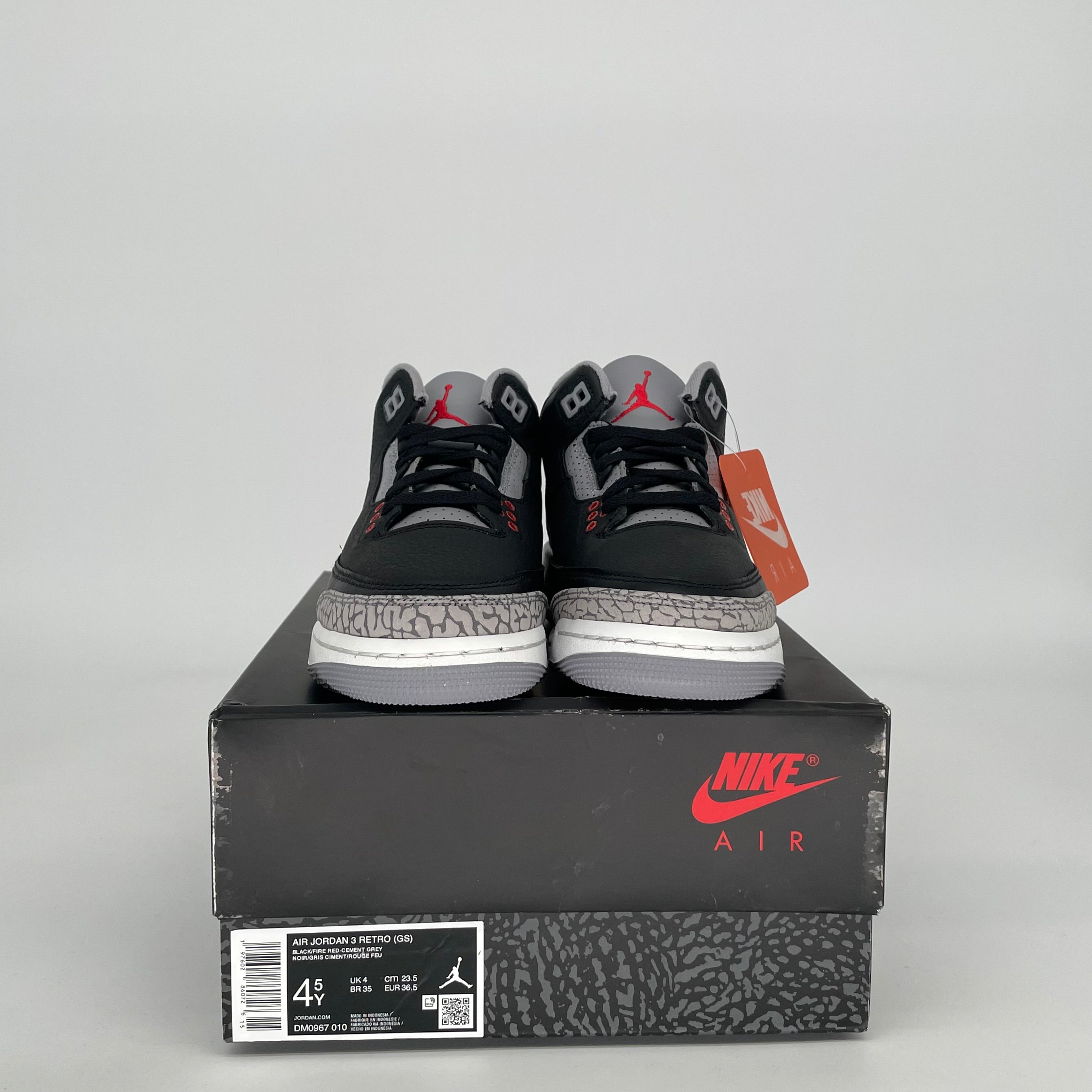 Original Air Jordan 3 Retro 'Black Cement' Sneakers - Size 4.5Y (DM0967-010) - Men's Basketball Shoes for Streetwear & Casual Style