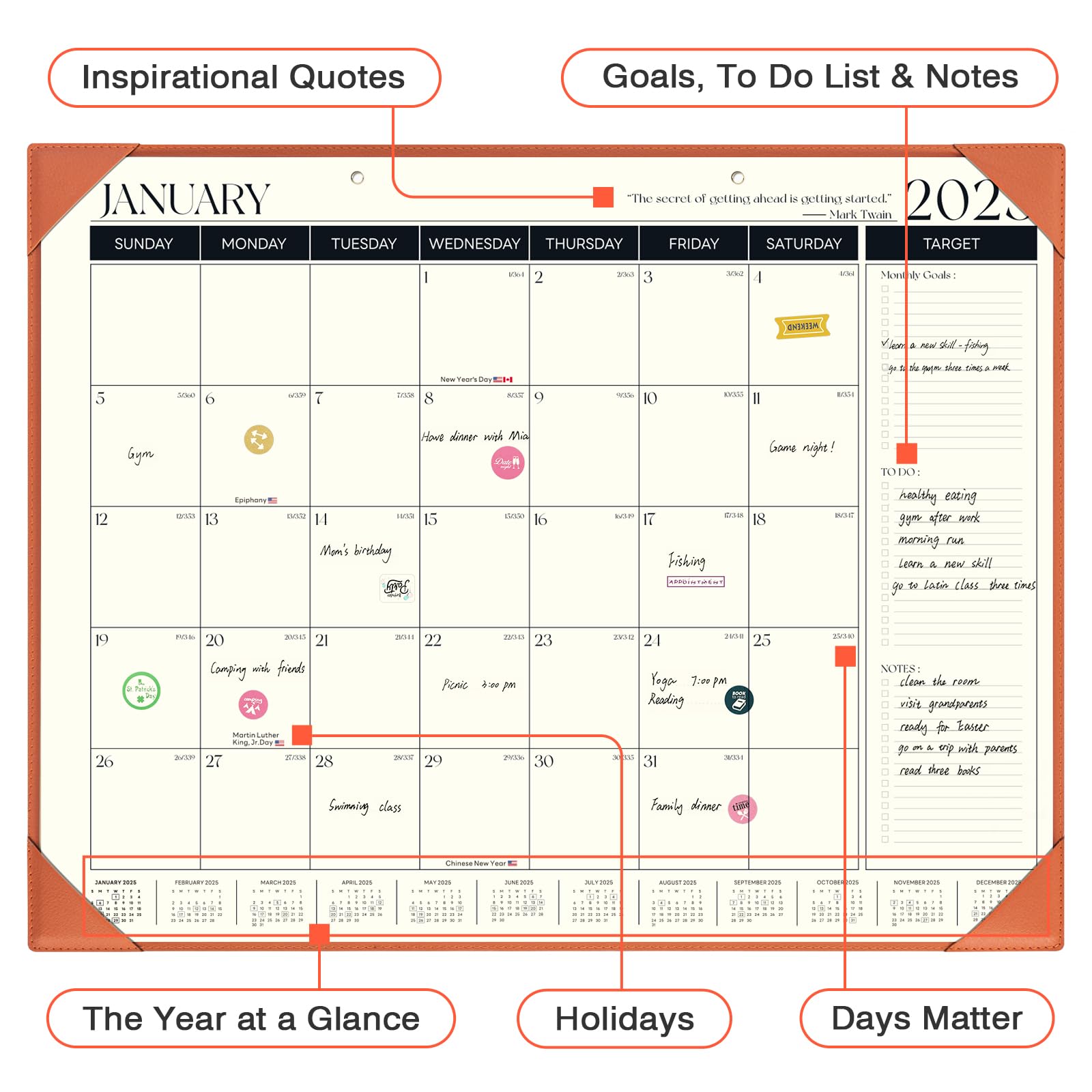 2025-2026 Large 18-Month Desk Calendar with Plastic Cover | January 2025 - June 2026 Planner | 22