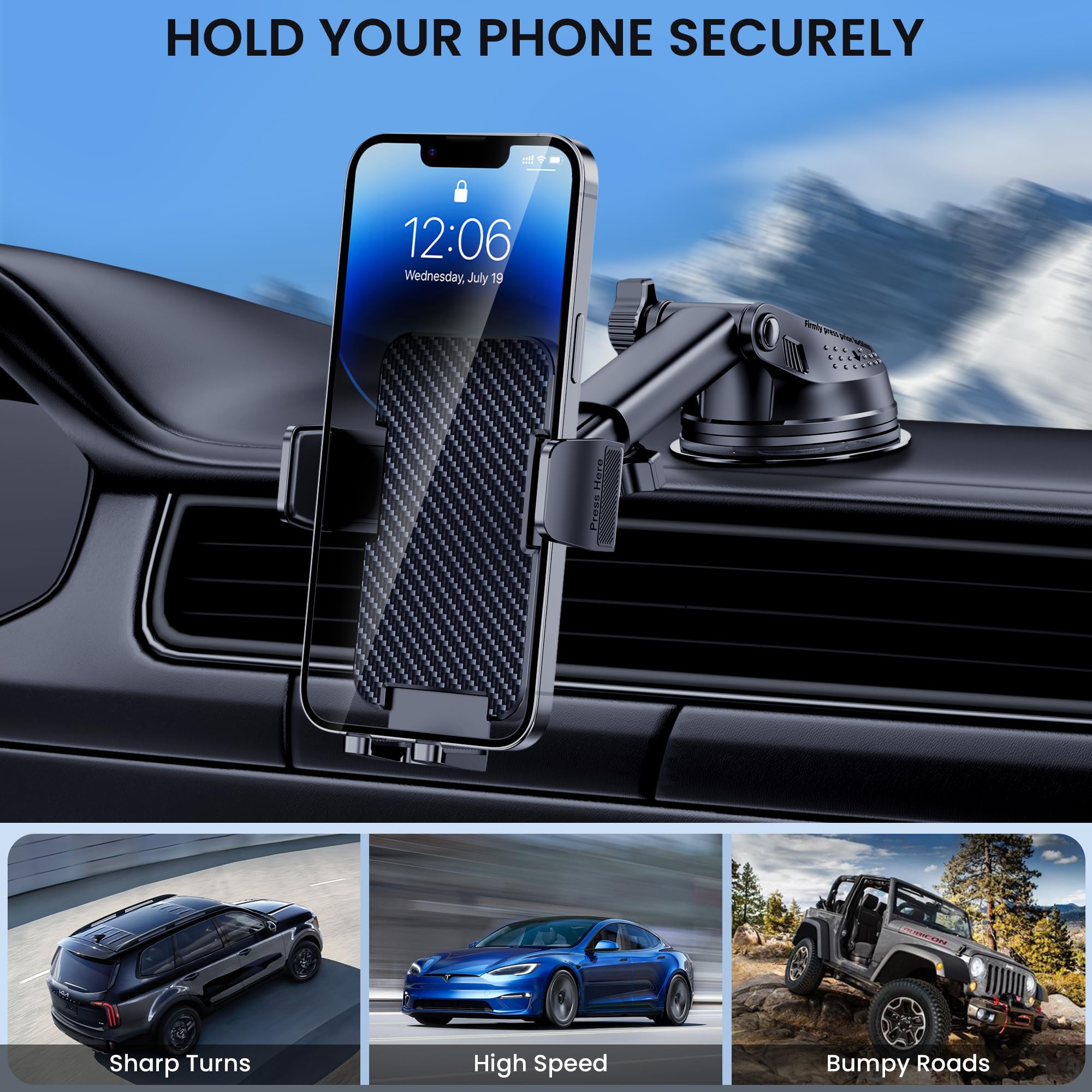 Universal Car Phone Holder Mount - Dashboard & Windshield Phone Stand for iPhone & Android - Hands-Free Driving Accessories - Perfect for Commuting, Road Trips & GPS Navigation
