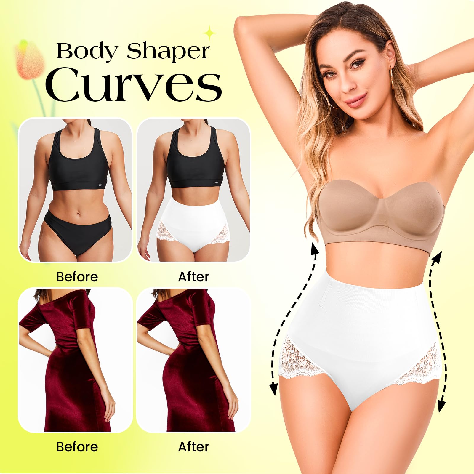Anygirl High Waisted Tummy Control Shapewear for Women - Seamless Slimming Body Shaper Panties - Perfect for Postpartum, Workout & Everyday Wear