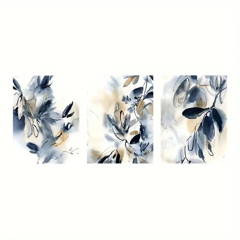 3-Piece Floral Abstract Ink Painting Metal Wall Art - Ready to Hang Home Decor for Living Room, Bedroom & Office