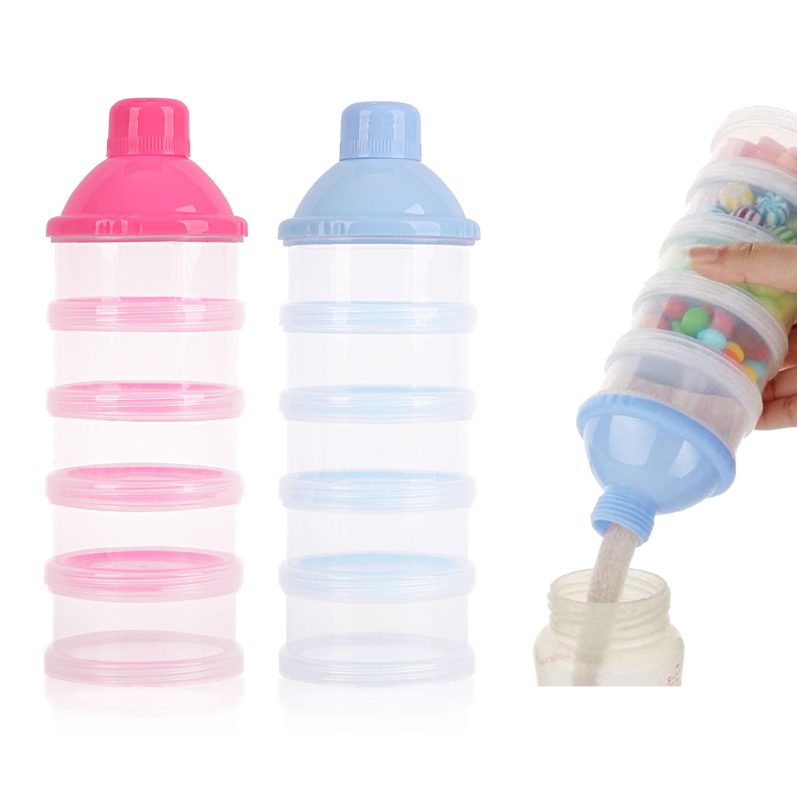 2-Pack 5-Layer Portable Baby Formula Dispenser - Stackable Powder Container for Travel, Daycare & On-the-Go Feeding (Blue & Pink) | BPA-Free Milk Powder Storage Box with Measuring Scoop | Ideal for Infants, Toddlers & Snacks