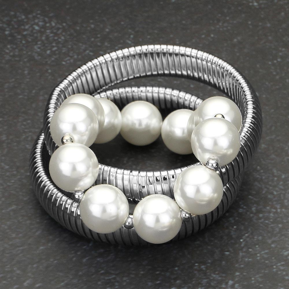 3PCS Pearl Beaded Snake Chain Stretch Multi-Layered Bracelets Set - Elegant Stackable Jewelry for Women, Perfect for Parties, Weddings & Daily Wear