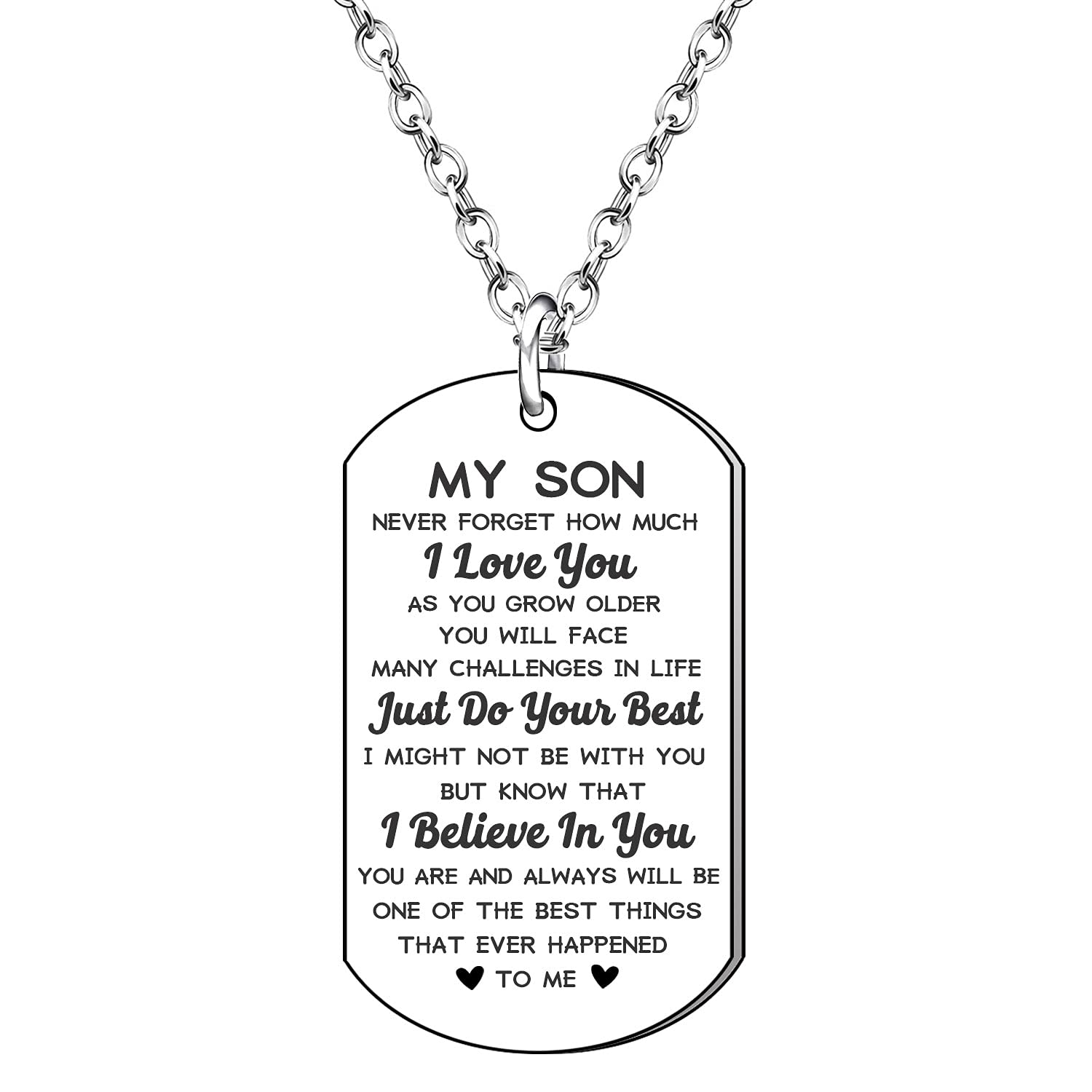 XCHSD Sterling Silver Son Necklace - Inspirational Dog Tag Pendant for Boys, 16th 18th 21st Birthday Gift, Christmas Present for Son | Perfect for Graduation, Father's Day & Special Occasions