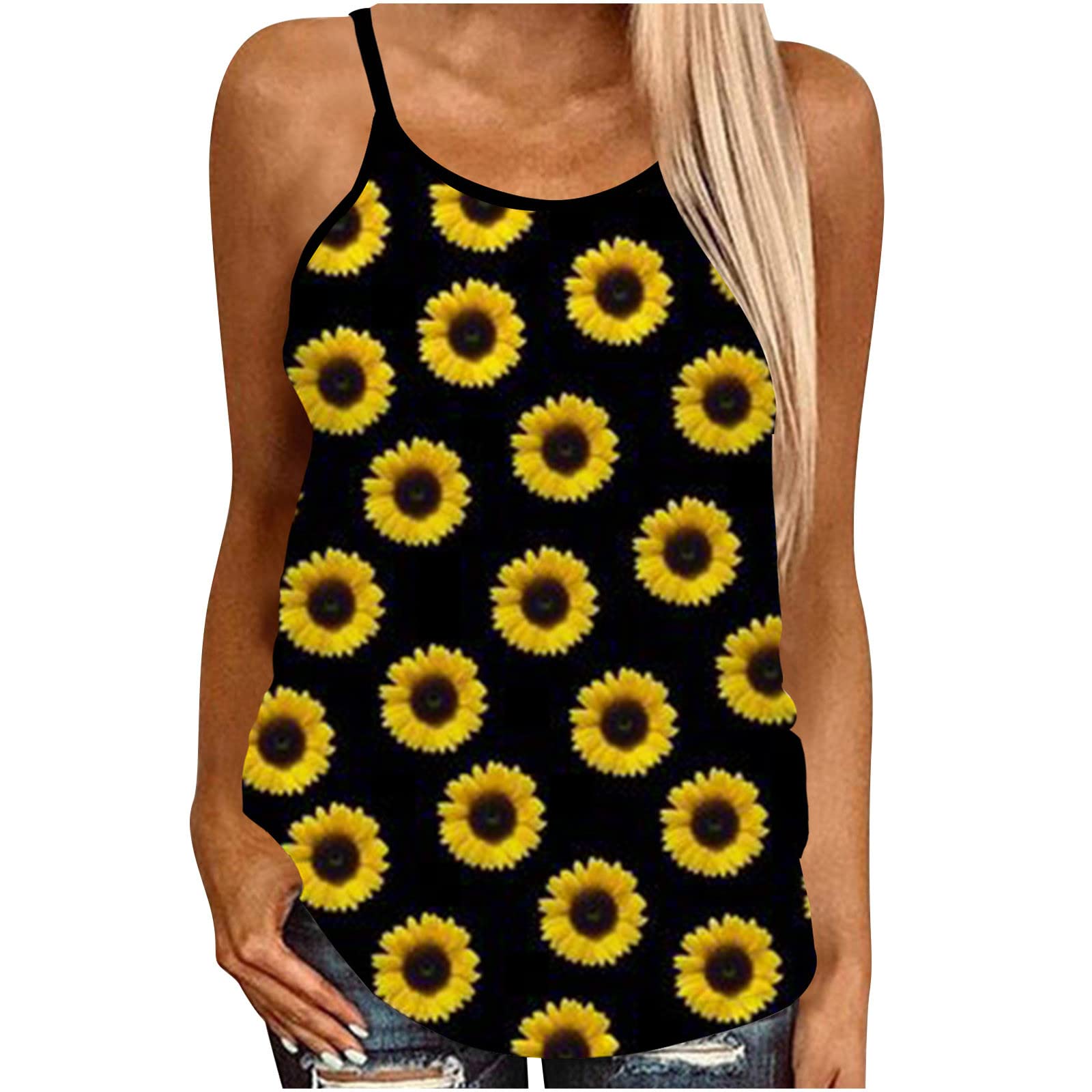 Women's Open Back Tank Tops - Sexy Sunflower Hollow Out Camisole Shirts | Summer Casual Loose Fit Cute Backless Halter Tops for Beach, Party & Date Night