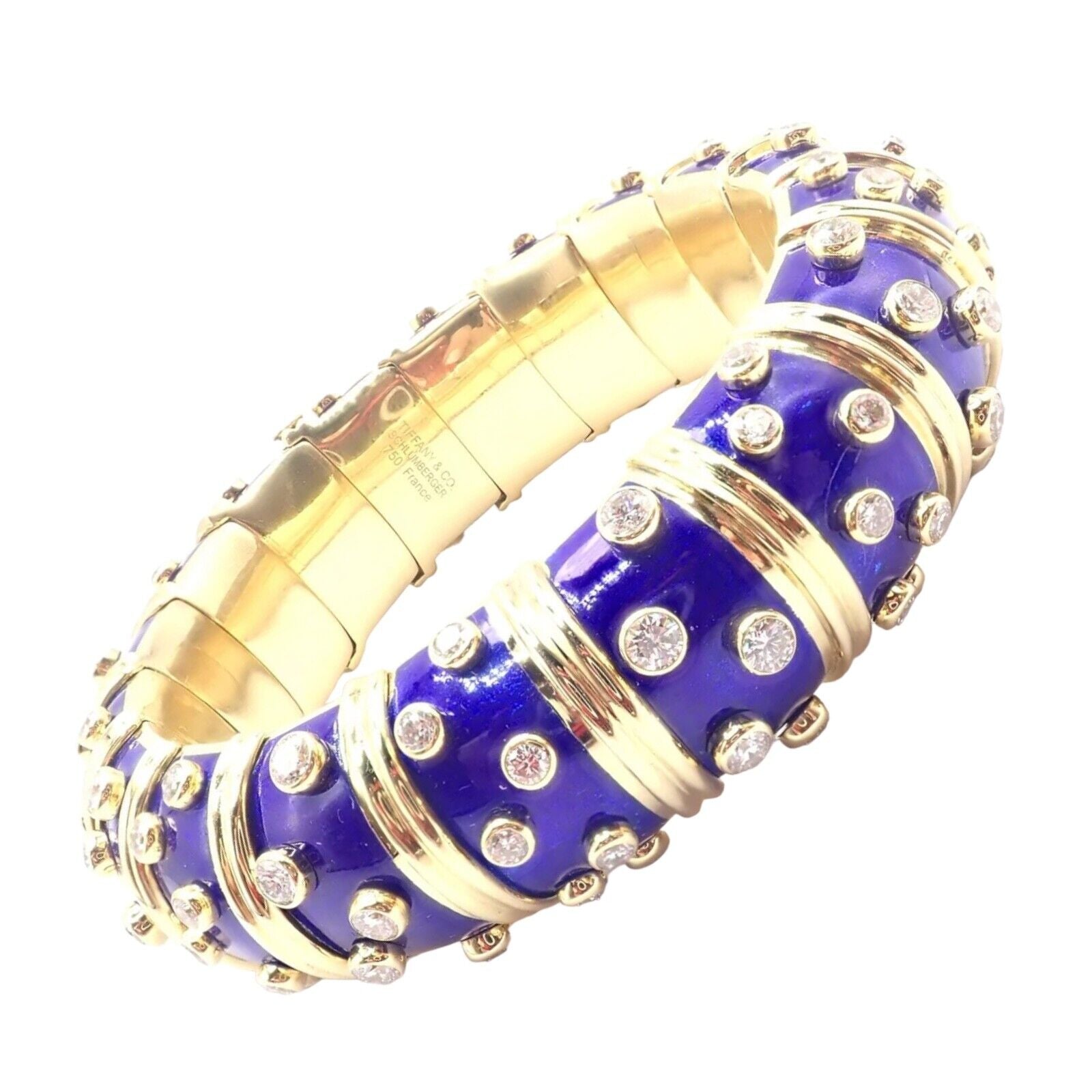 Tiffany & Co Schlumberger Dots 18k Yellow Gold Diamond Enamel Bangle Bracelet for Women - Luxury Diamond Jewelry Gift for Anniversary, Birthday & Special Occasions