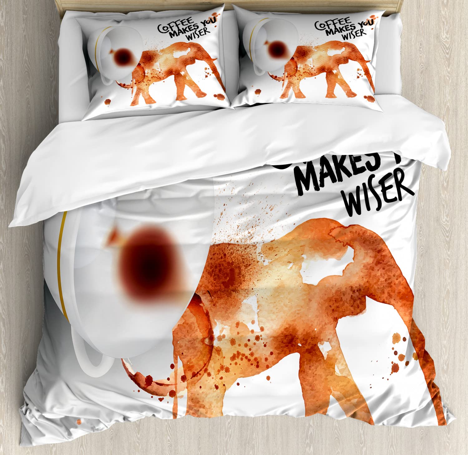 Ambesonne Coffee Art Duvet Cover Set - 2 Pack Cal King Size with 4 Pillowcases - Burnt Sienna Black White Design - Espresso Stain Pattern for Coffee Lovers - Perfect for Bedroom Decor & Gift Ideas