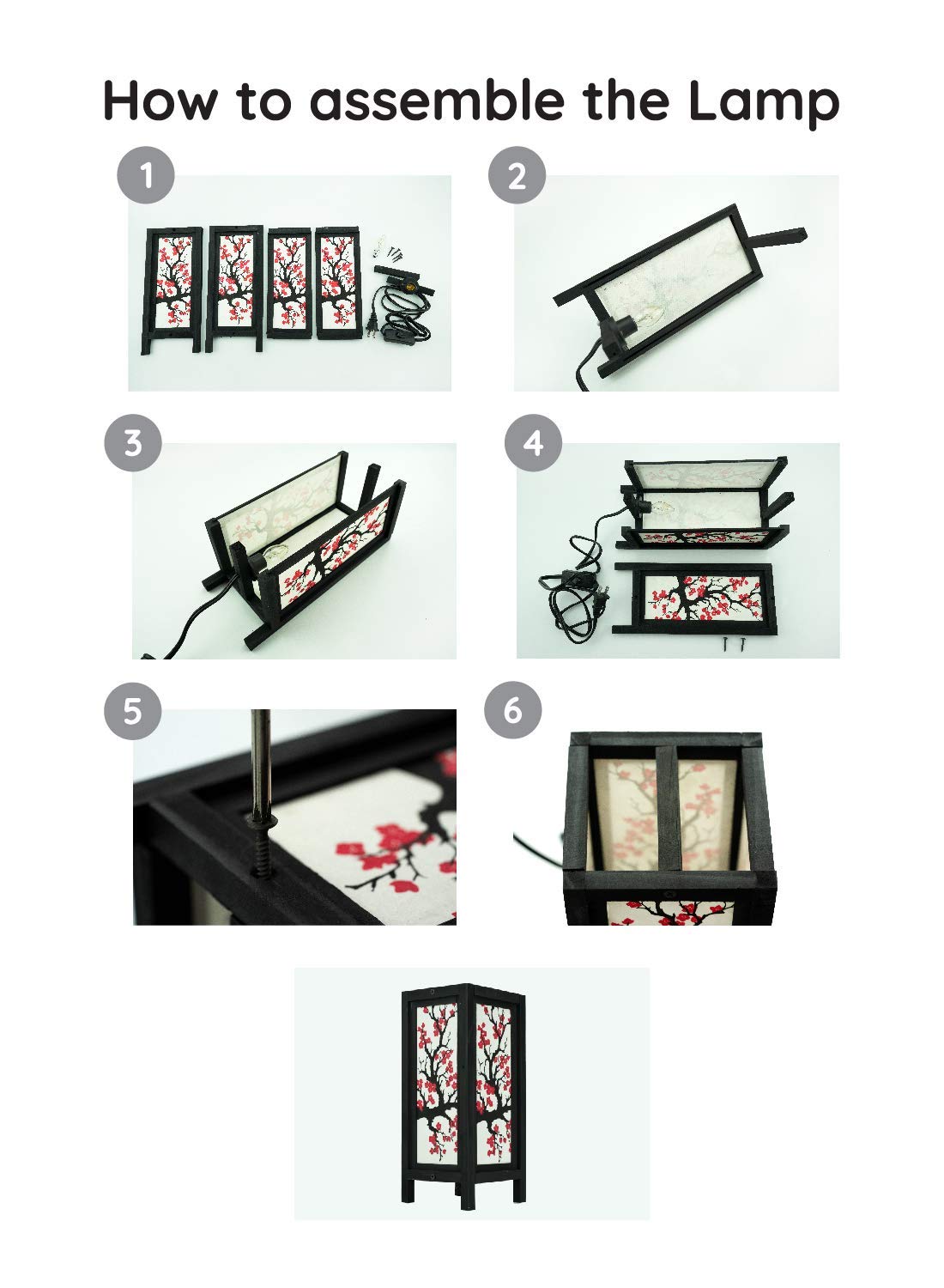 RED BERRY THAILAND LANNA LAMP - Handcrafted Asian Bedside Lamp for Bedroom, Nightstand, Desk & Living Room | Japanese & Chinese Inspired Design in Black & White | Perfect for Meditation Spaces, Zen Decor & Cultural Home Accents (FNWK)