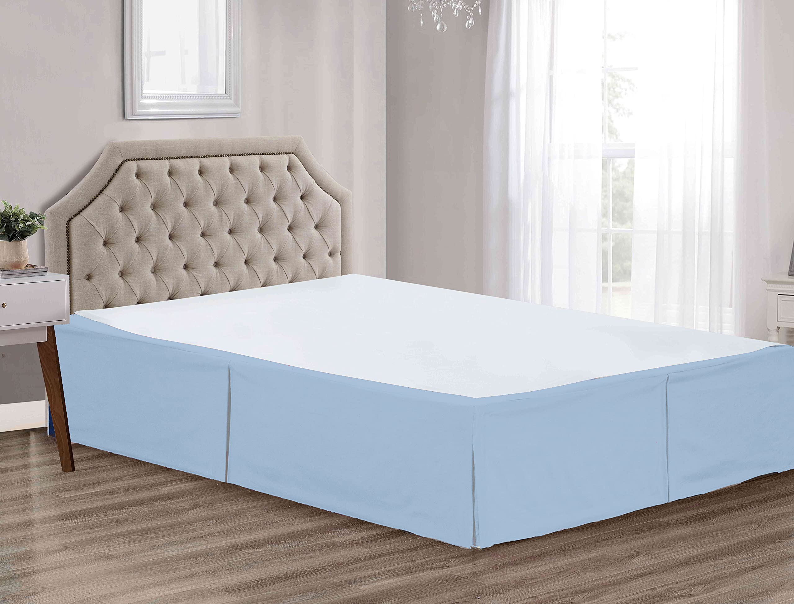 600 Thread Count Pure Cotton Pleated Bed Skirt - Twin Size Split Corner Box Pleated Design with 18 Inch Drop - Light Blue | Perfect for Guest Rooms, Master Bedrooms & Luxury Hotel Decor