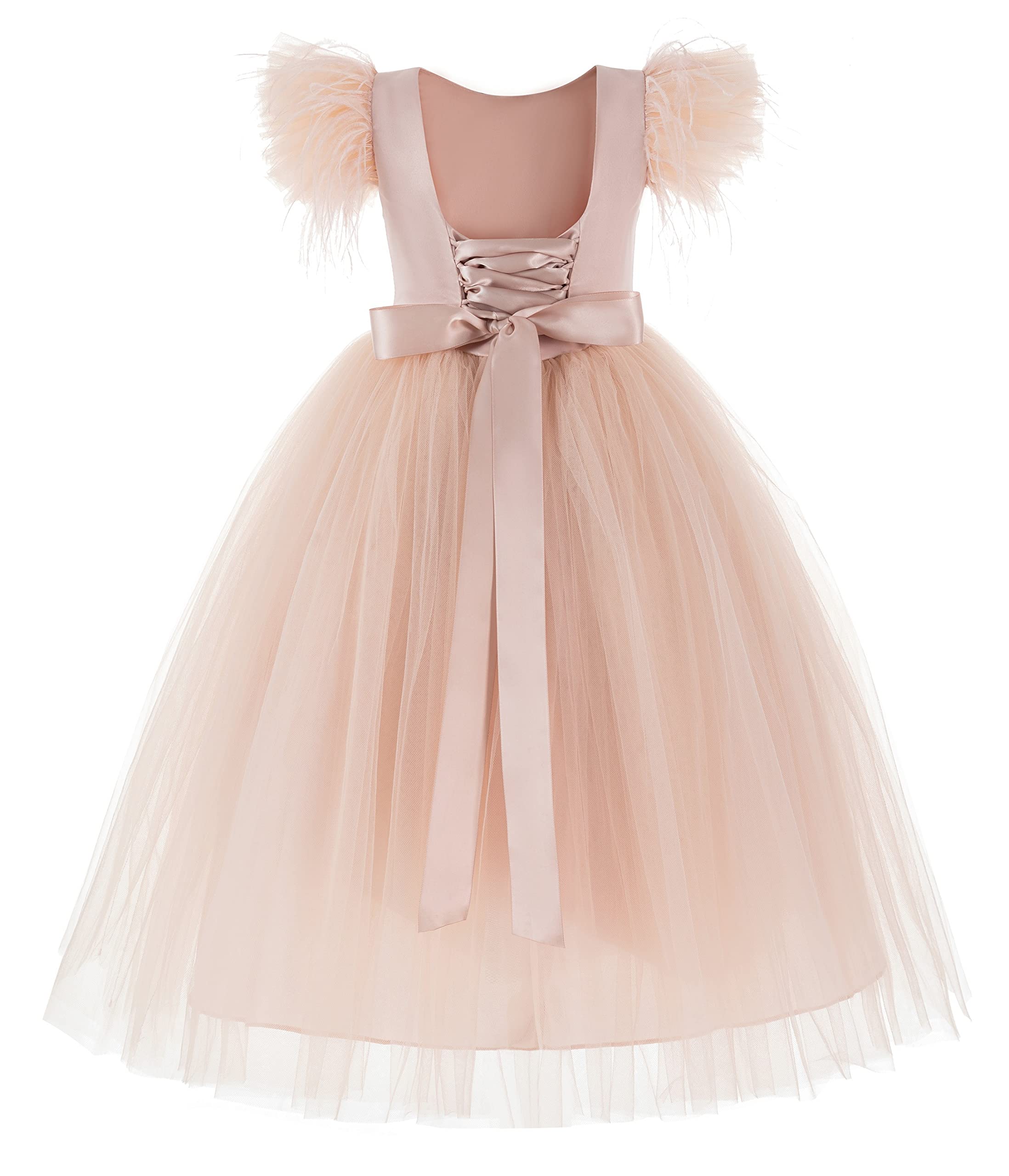 Vintage Corset Feather Flower Girl Dress for Baby Girls - Elegant Photoshoot Dress, OS1 - Perfect for Weddings, Birthday Parties & Special Occasions