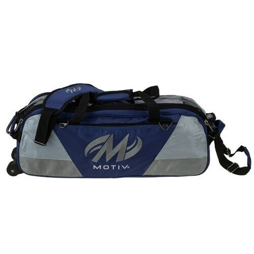 Motiv Ballistix Triple Tote Navy Bowling Bag - 3 Ball Carrier with Accessory Pockets for League Play & Tournament Bowling