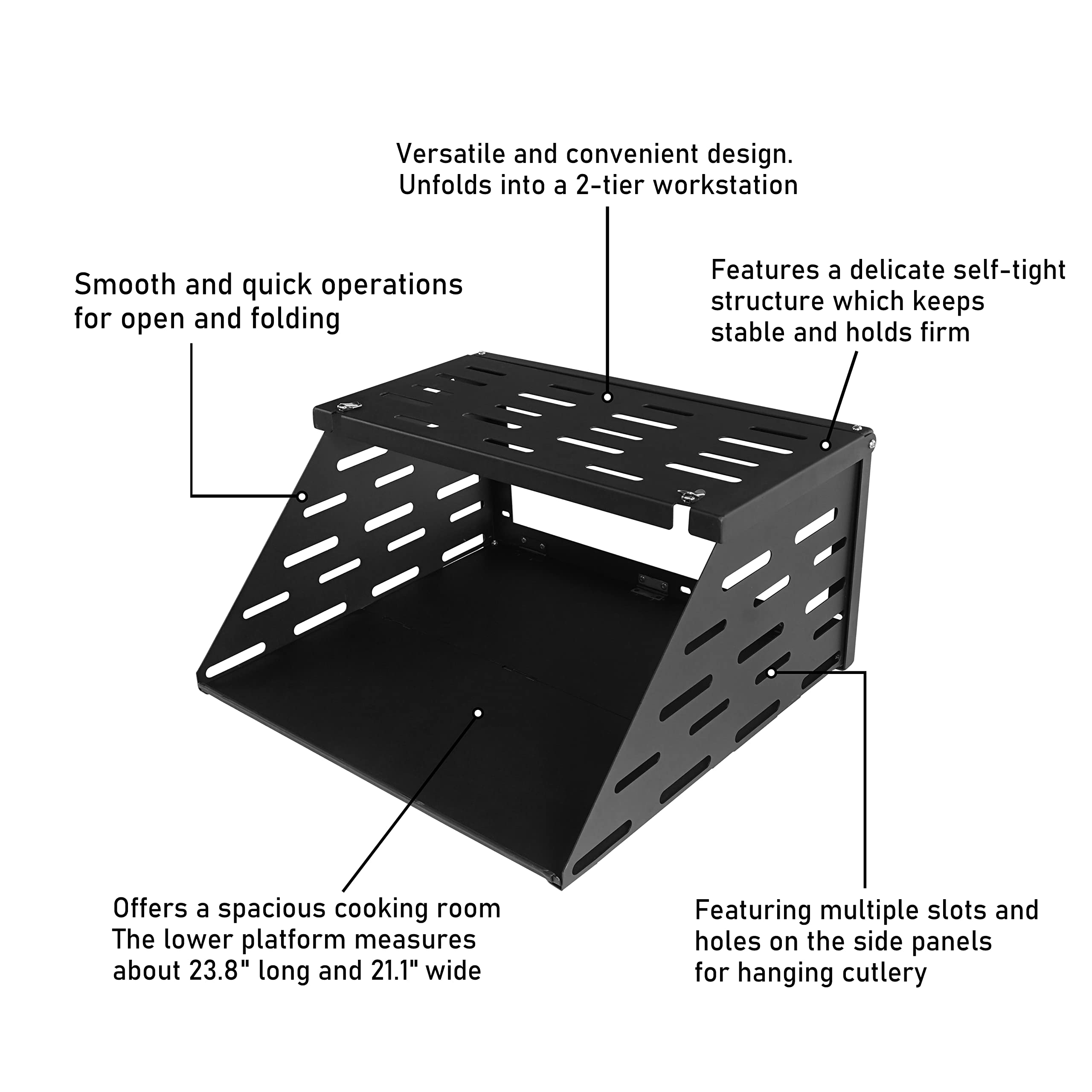 Hooke Road 2-Tier Foldable Tailgate Table for Jeep Wrangler JK JL & Unlimited (2007-2025) - Heavy Duty Camping Cargo Shelf Organizer | Perfect for Outdoor Adventures, Picnics & Tailgating
