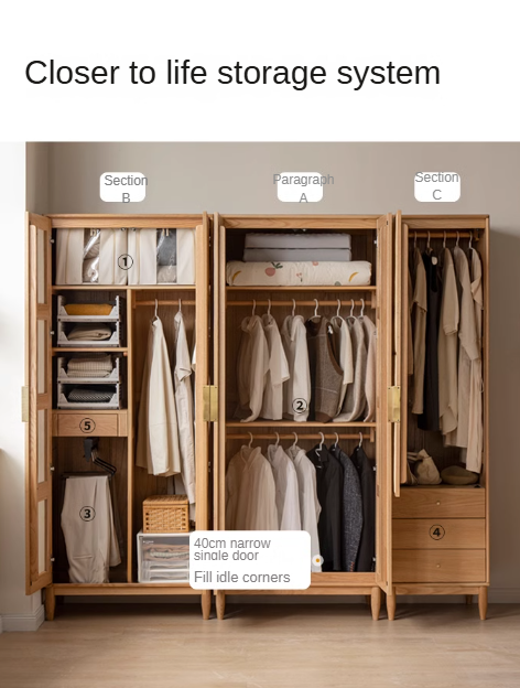 Solid Oak Wood Rattan Wardrobe - Stylish Storage for Bedroom, Living Room & Closet Organization