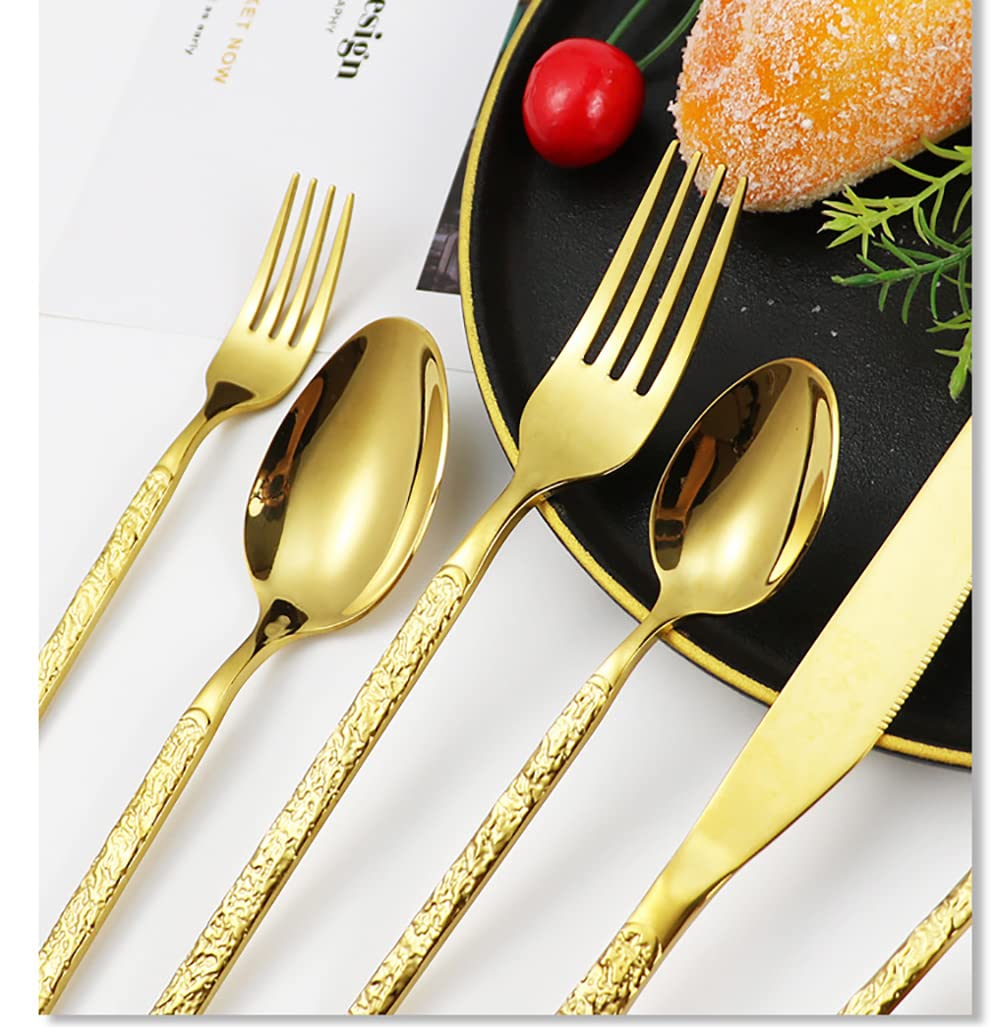 60-Piece Rose Gold Silverware Set for 12 - Hammered Modern Stainless Steel Flatware Set with Forks, Spoons & Knives - Elegant Tableware Cutlery for Home, Restaurant & Wedding - Dishwasher Safe Dinnerware Set for Everyday Use & Special Occasions