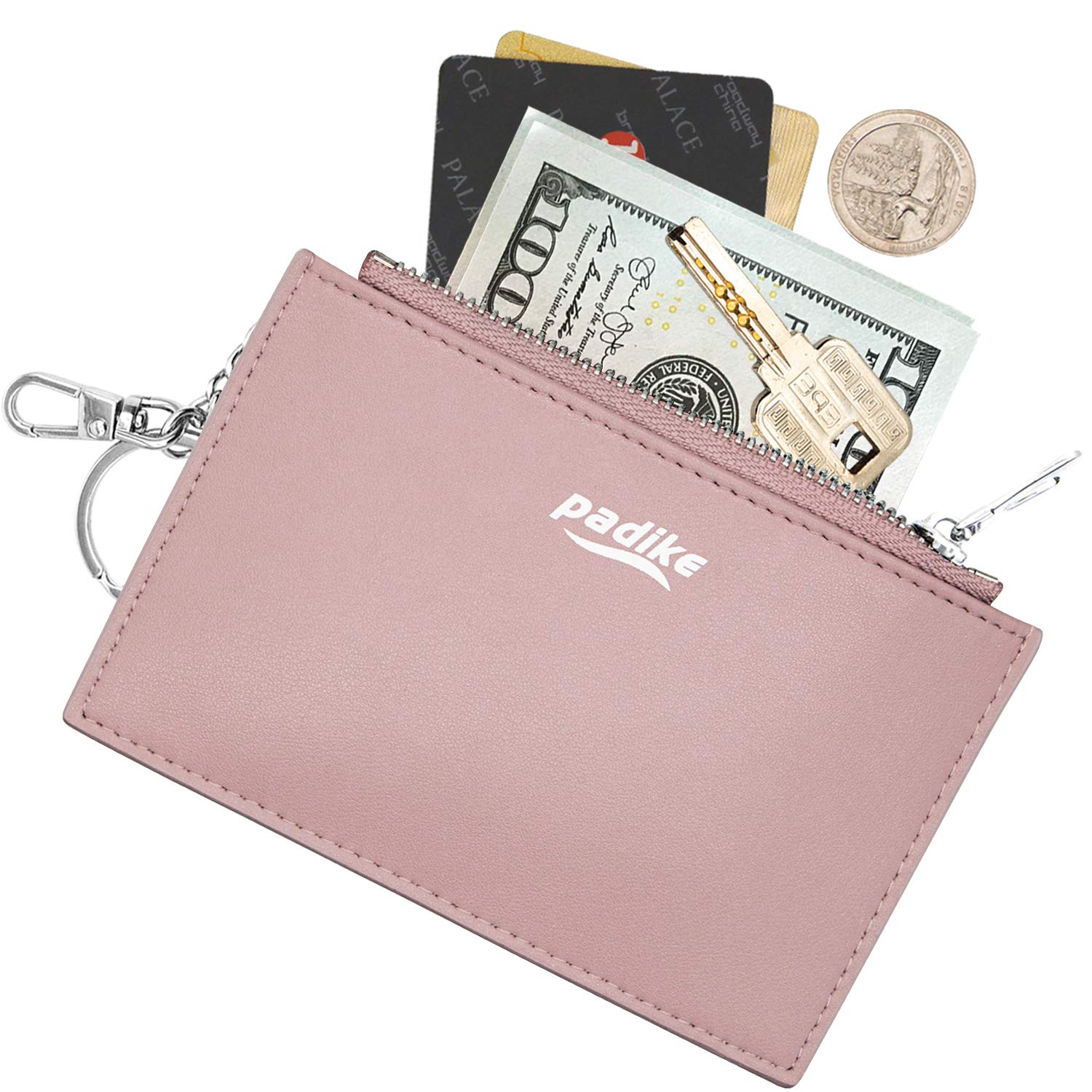 Padike Women's Slim RFID Blocking Credit Card Holder - Mini Front Pocket Wallet with Keychain & Coin Purse (Baby Pink) | Perfect for Travel, Shopping & Everyday Essentials Organization