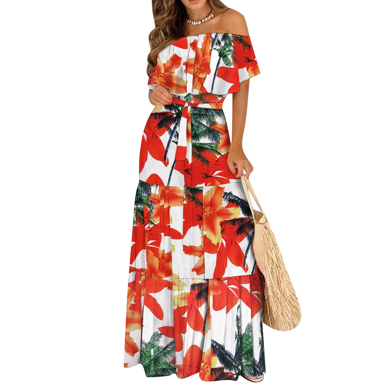 Women's Floral Print Lace Sleeveless Dress with Ruffle Hem - Elegant Summer Casual Dress for Beach, Party & Date Night