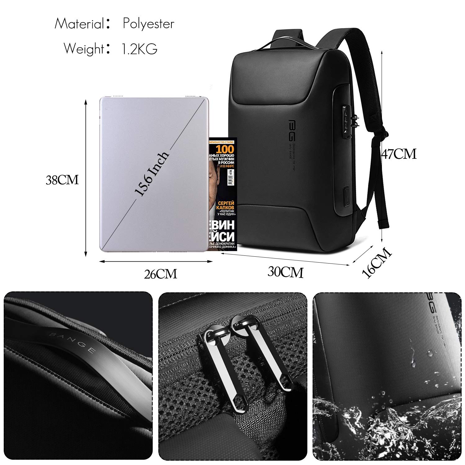 Anti-Theft USB Charging Laptop Backpack for Women & Men - Waterproof 15.6 Inch Business Travel Backpack with USB Port - Perfect for Office, College, Commuting & Airplane Carry-On (Black)