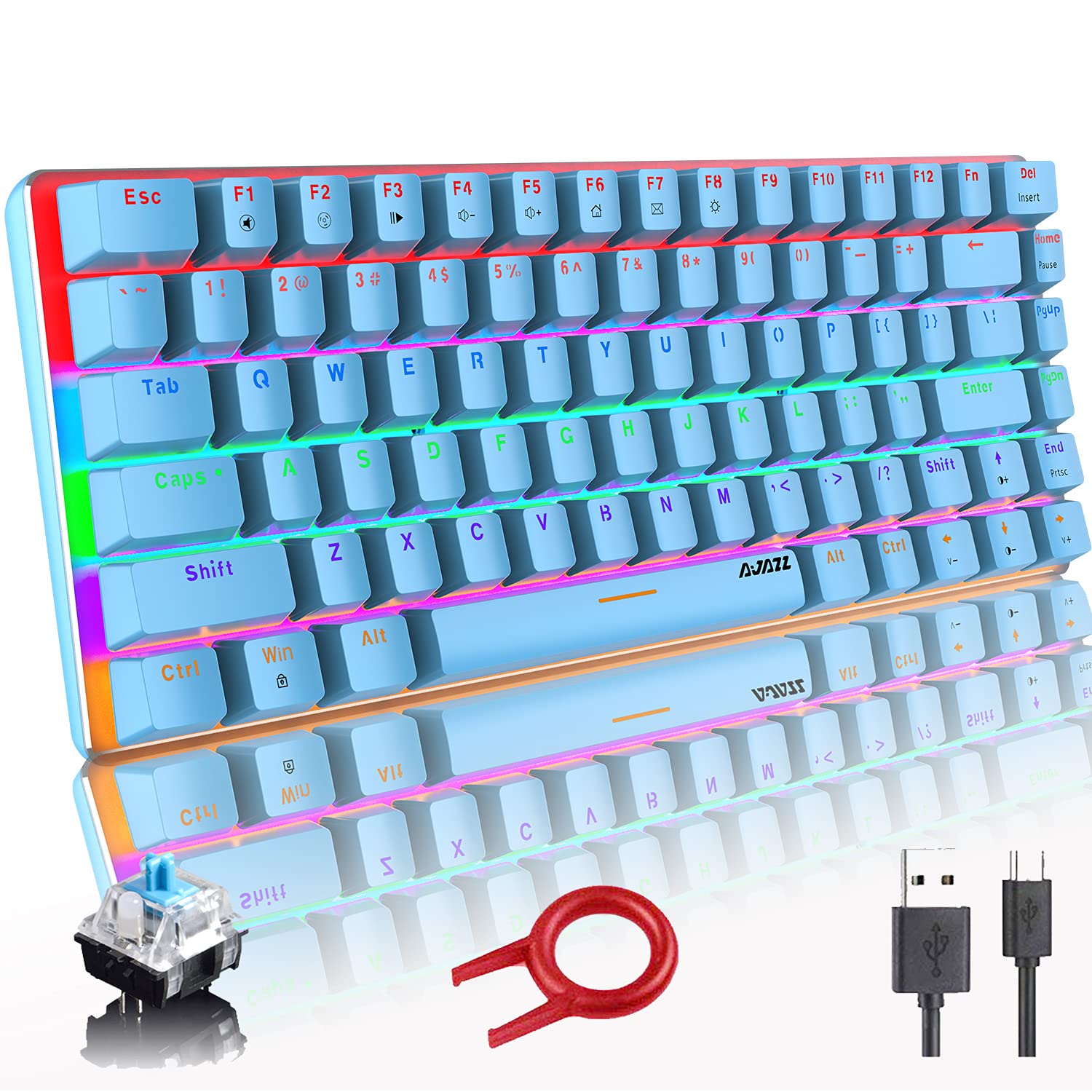 Hoopond AK33 RGB Backlit Mechanical Gaming Keyboard - 82 Keys Compact USB Wired Keyboard with Anti-Ghosting for PC Gamers & Typists - Perfect for Esports, Office Work & Programming