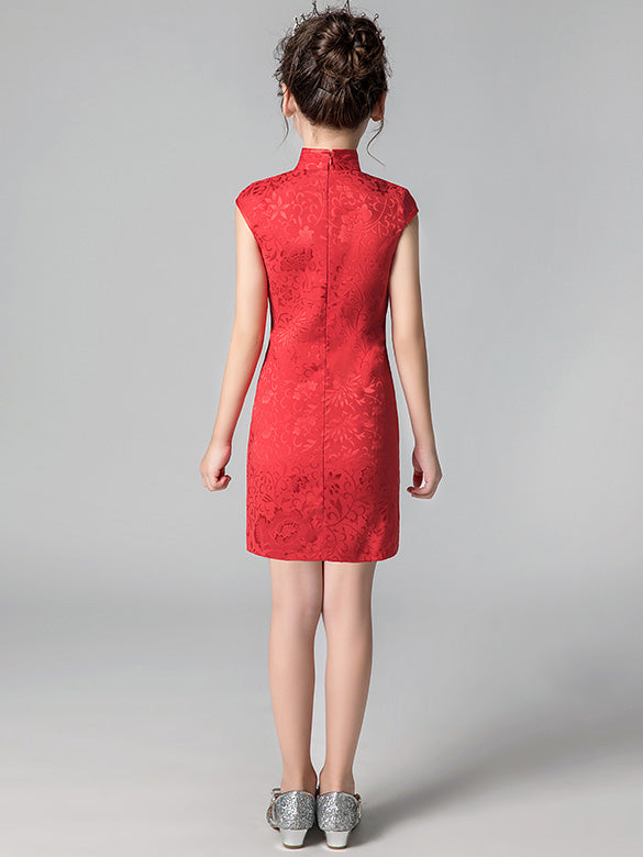 Red Embroidered Kids Qipao Cheongsam Dress for Girls | Traditional Chinese Dress for Special Occasions & Cultural Events