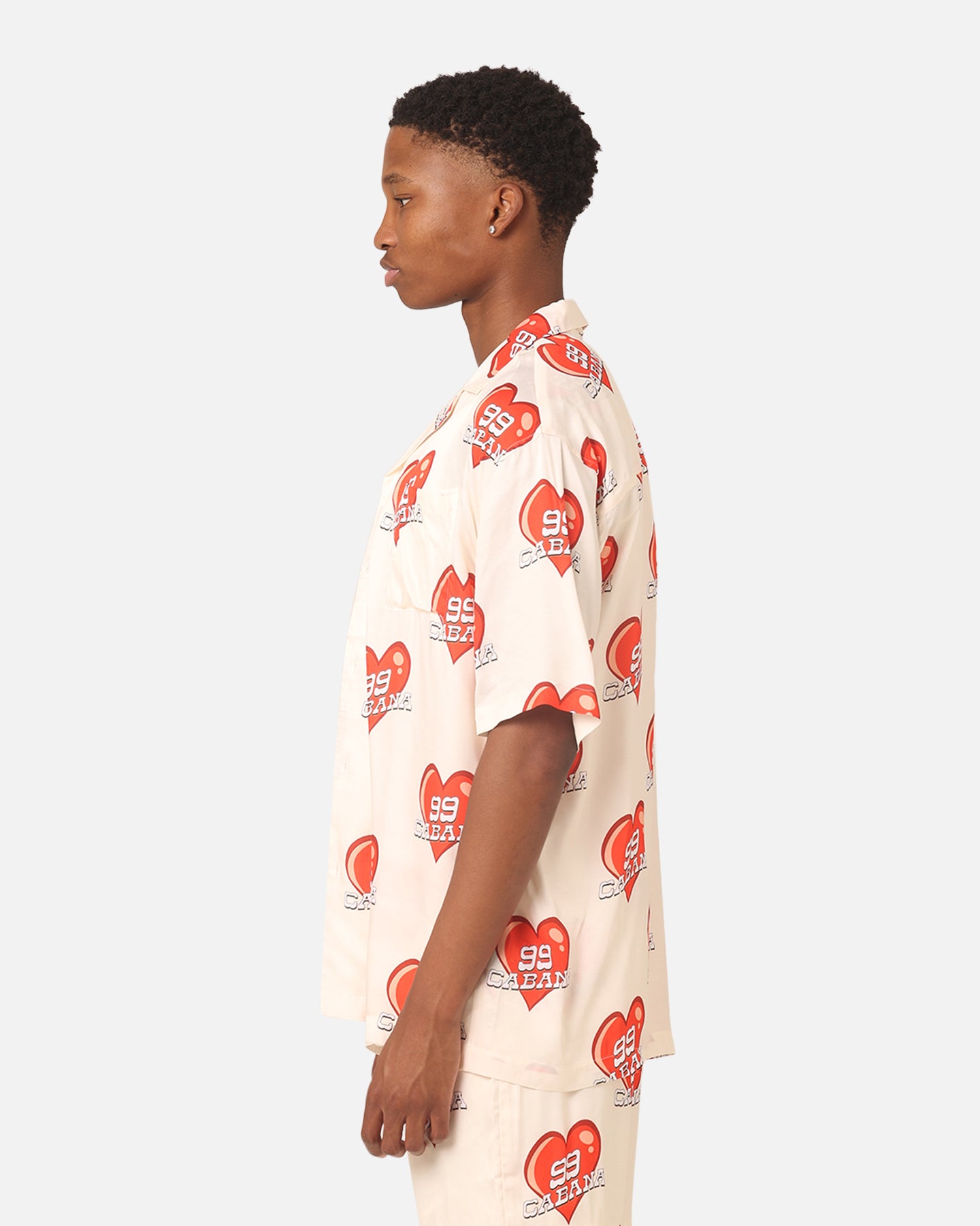 99 Cabana Roaming Hearts Short Sleeve Button Up Shirt for Women - Off White & Red Floral Print Vacation Shirt, Perfect for Beach Outings, Summer Parties and Tropical Getaways