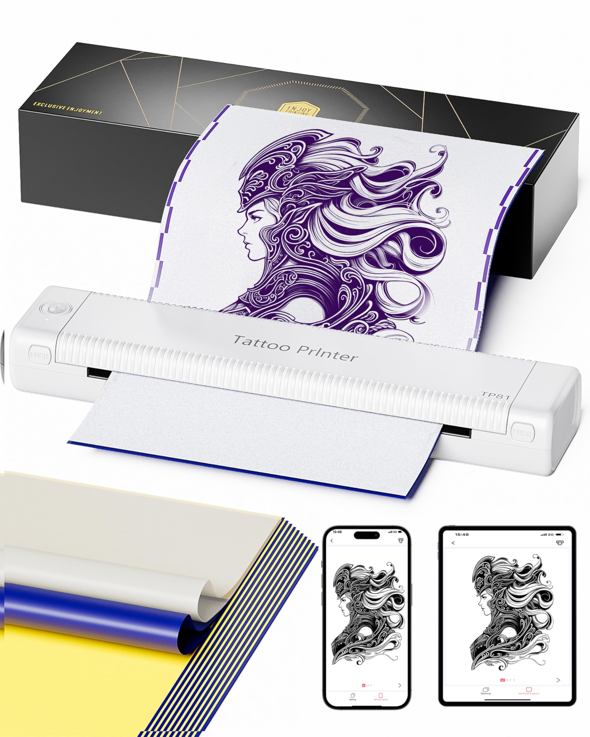 Itari TP81 Bluetooth Tattoo Stencil Printer Kit - 2025 Professional Thermal Tattoo Machine with 10 Transfer Papers | Portable Tattoo Supplies for Artists | Perfect for Studio, Home & Travel Tattooing