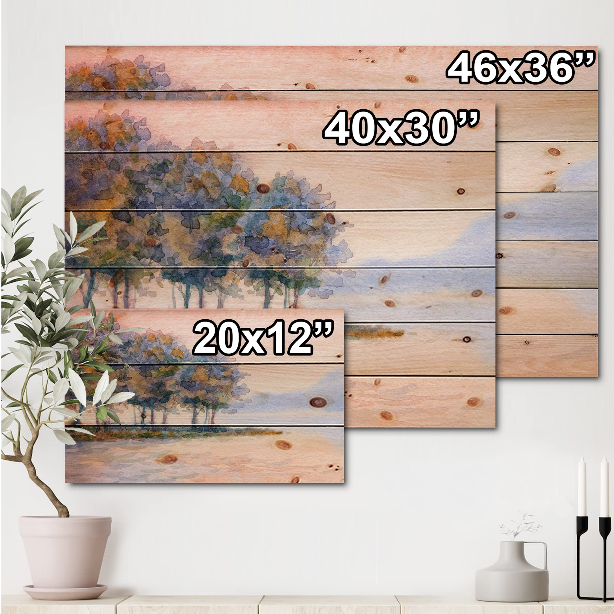 DesignQ Sunset Over The Lake II - Traditional Wood Wall Art Decor, Beige Landscape Painting on Natural Pine Wood Panel - Perfect for Living Room, Bedroom & Office Wall Decoration