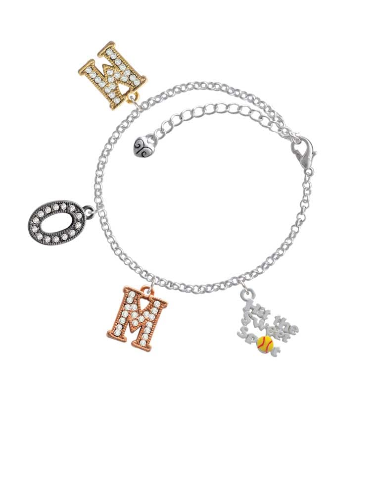 Delight Jewelry Silvertone Color Softball Multi-Colored Crystal Charm Bracelet for Mom - 6+2