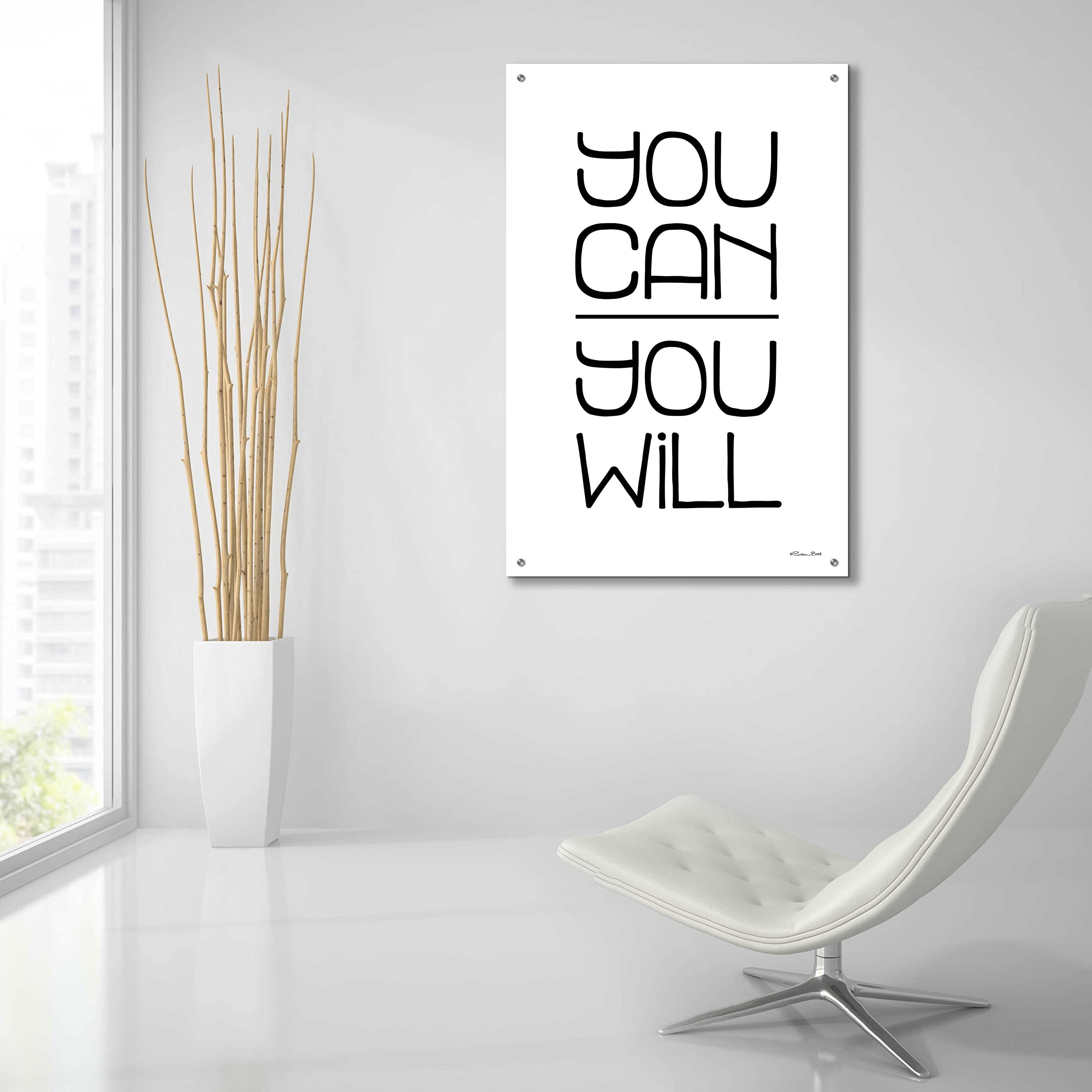 Susan Ball 'You Can, You Will' Motivational Acrylic Glass Wall Art - 24x36 Inches Inspirational Home & Office Decor for Living Room, Bedroom or Workspace