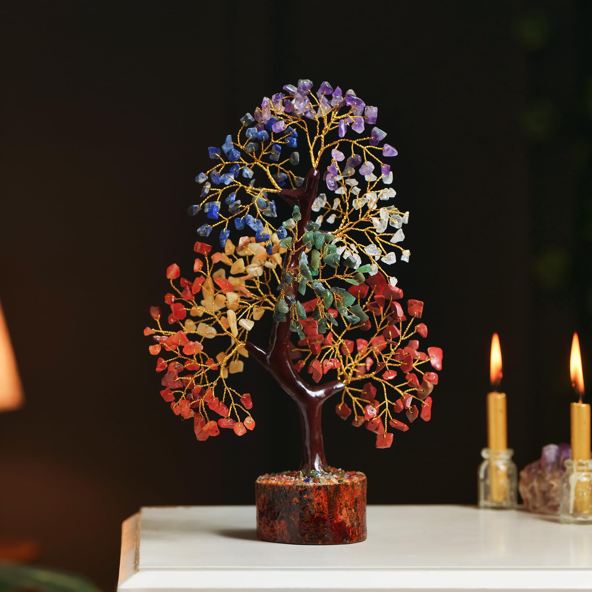 7 Chakra Gemstone Tree with Healing Pendant - Feng Shui Crystal Bonsai for Home & Office Decor (10-12 Inches) | Spiritual Gift for Women, Meditation Room Centerpiece, Desk Accessories & Positive Energy Decor