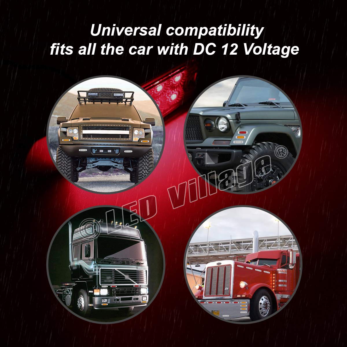 12V DC 6.4 Inch Slim Red LED Side Marker Lights - Waterproof Flush Mount Clearance Lamps for Trucks, Trailers, Lorries, Towing Vehicles [Pack of 5] - Durable Chrome Button Design for Safe Night Driving & Road Visibility