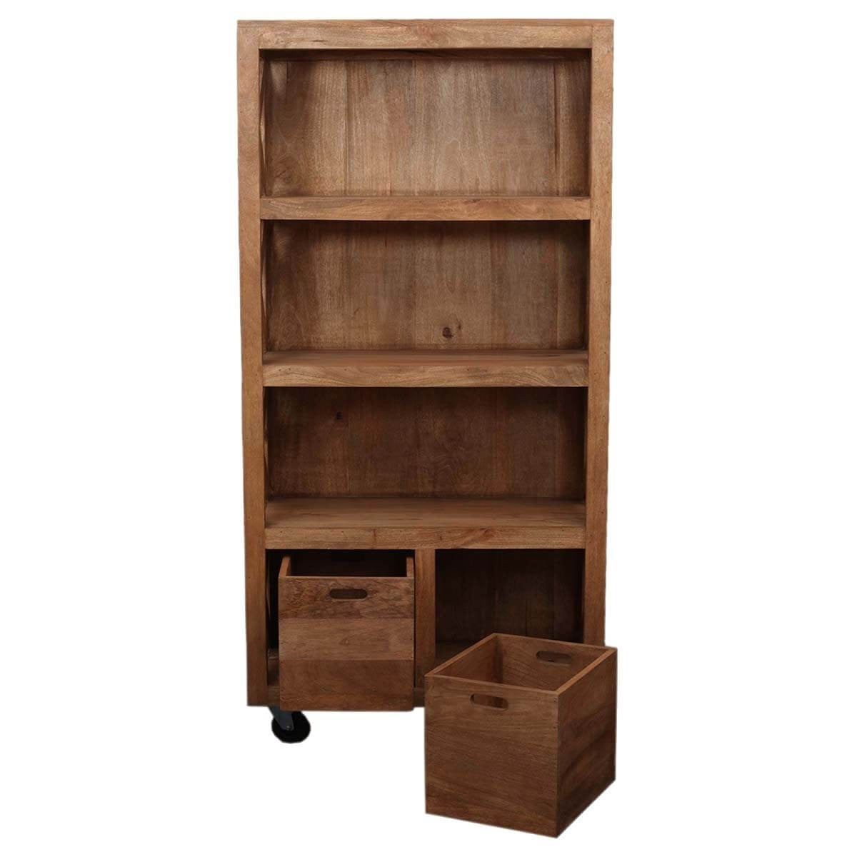 Modern Rustic Solid Wood Farmhouse Bookcase with 4 Open Shelves - Perfect for Living Room, Home Office, and Bedroom Storage & Organization
