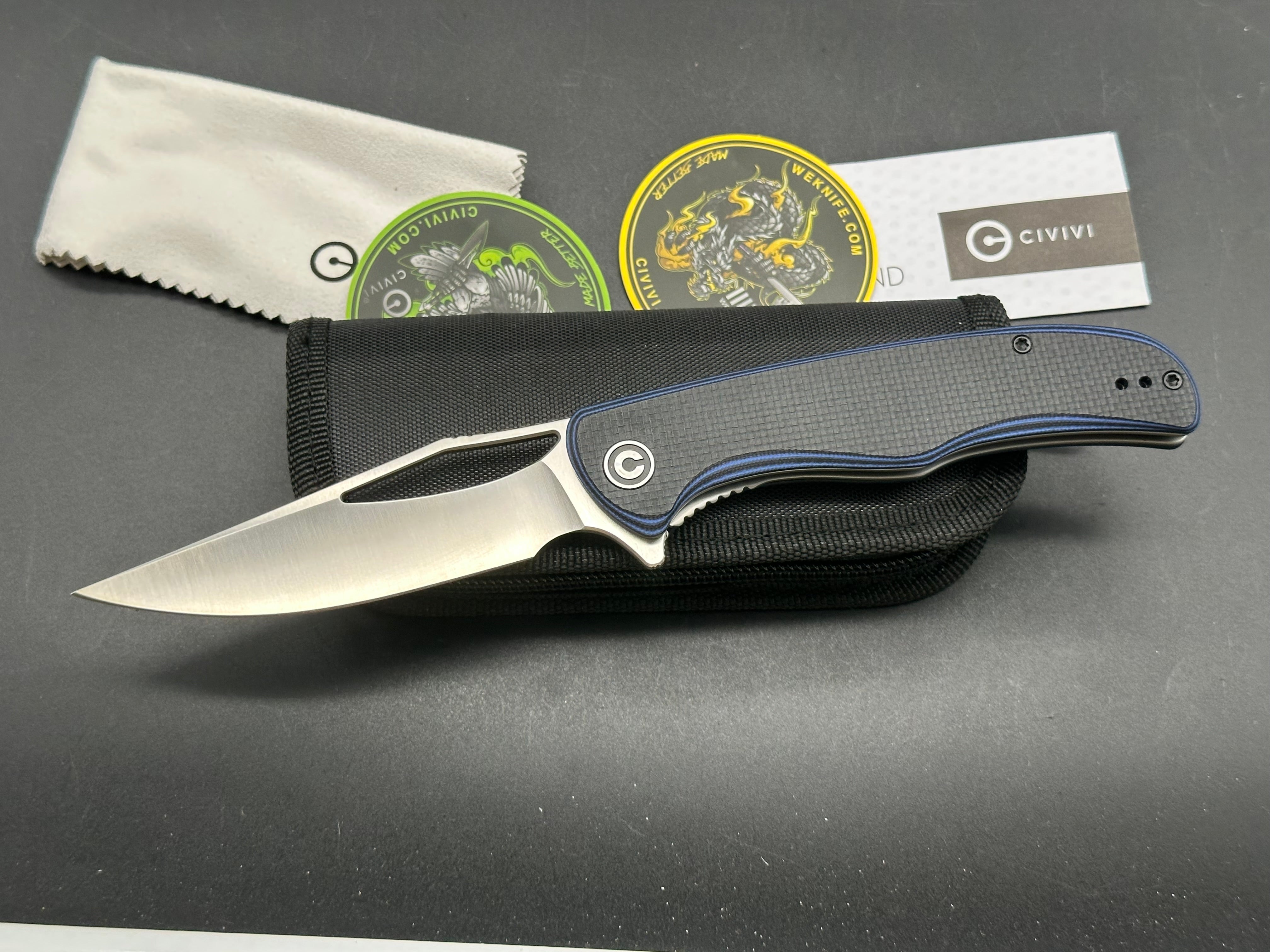 CIVIVI Shredder Liner Lock Folding Knife - Blue/Black Layered G10 Handle, 3.7