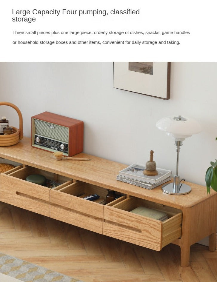 Solid Oak Wood TV Stand with 4 Drawers - Sturdy Media Console for Living Room, Bedroom & Home Theater Storage