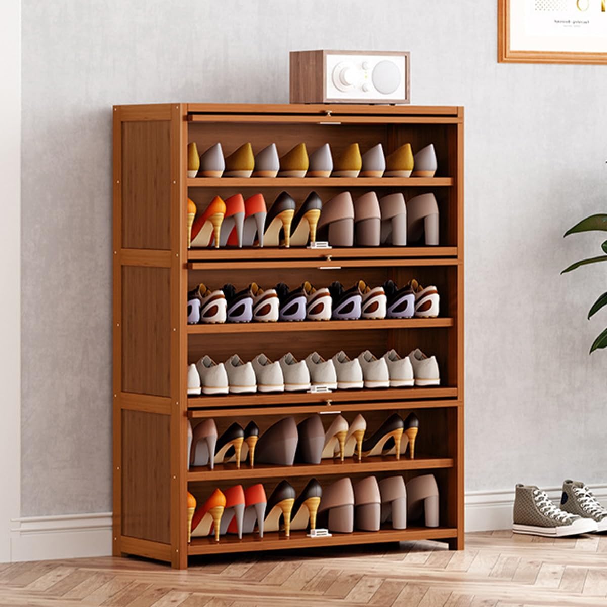 6-Tier Bamboo Shoe Cabinet - Freestanding Shoe Rack & Entryway Organizer for Closet, Bedroom, Living Room Storage - Natural Wood Shoe Shelf for Home Decor