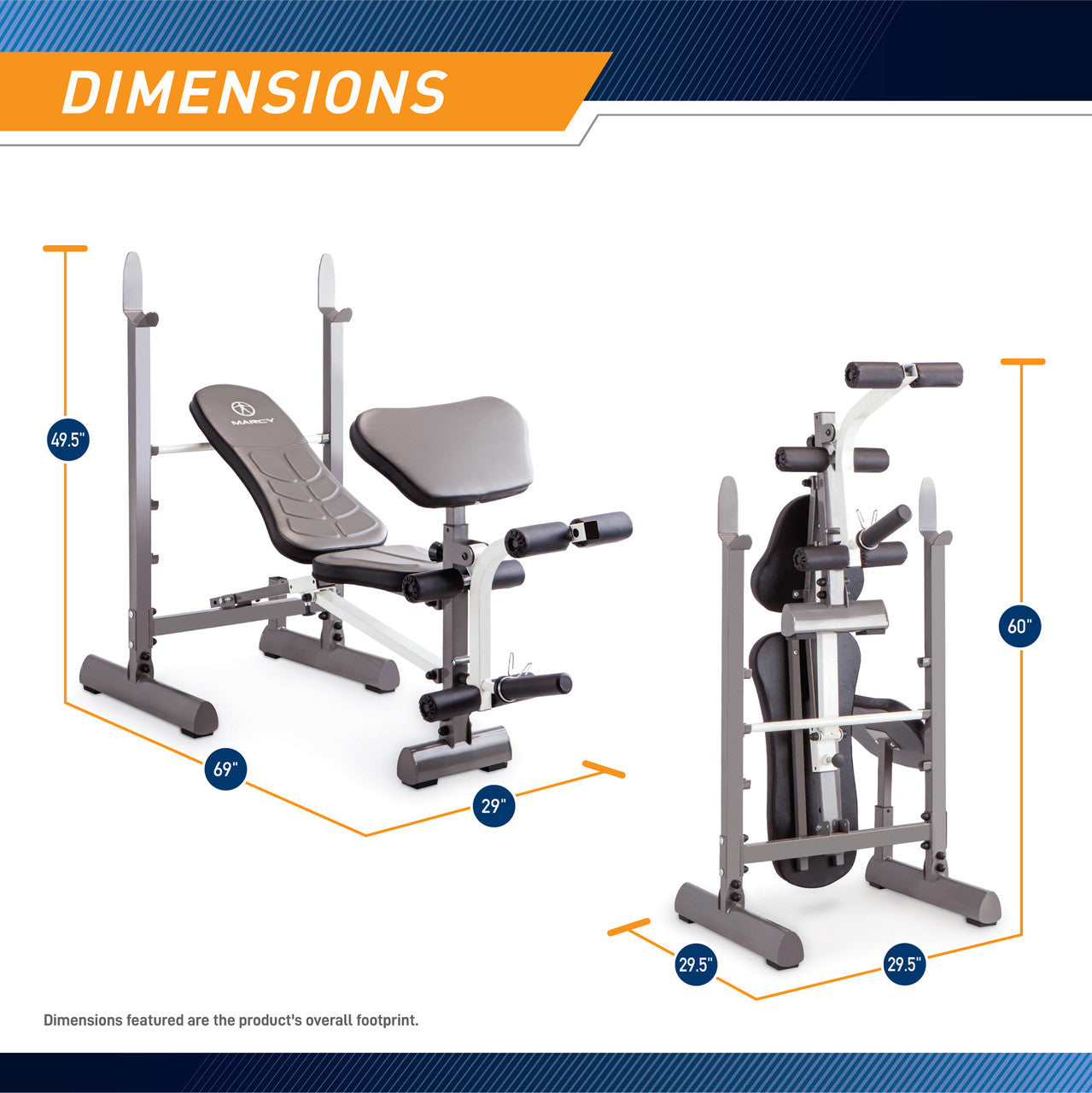 Marcy MWB 20100 Folding Standard Weight Bench - Adjustable Home Gym Equipment for Full Body Workouts | Perfect for Strength Training & Home Fitness