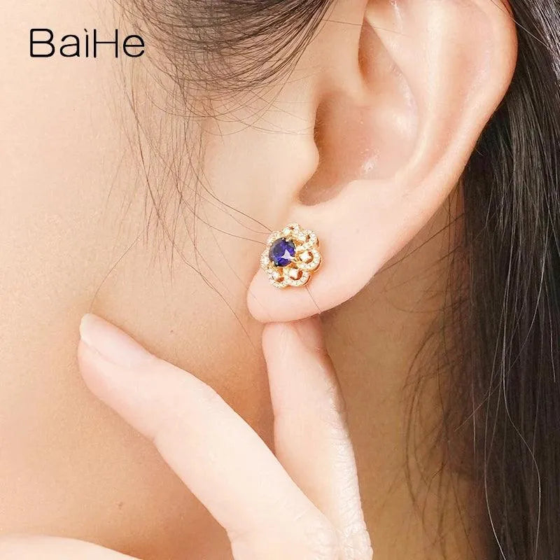 14K White Gold Natural Ruby Sapphire Diamond Flower Stud Earrings for Women – Elegant Wedding & Bridal Jewelry, Anniversary Gift, Fine Jewelry Making (Aretes Ohrringe) – Perfect for Weddings, Parties & Special Occasions