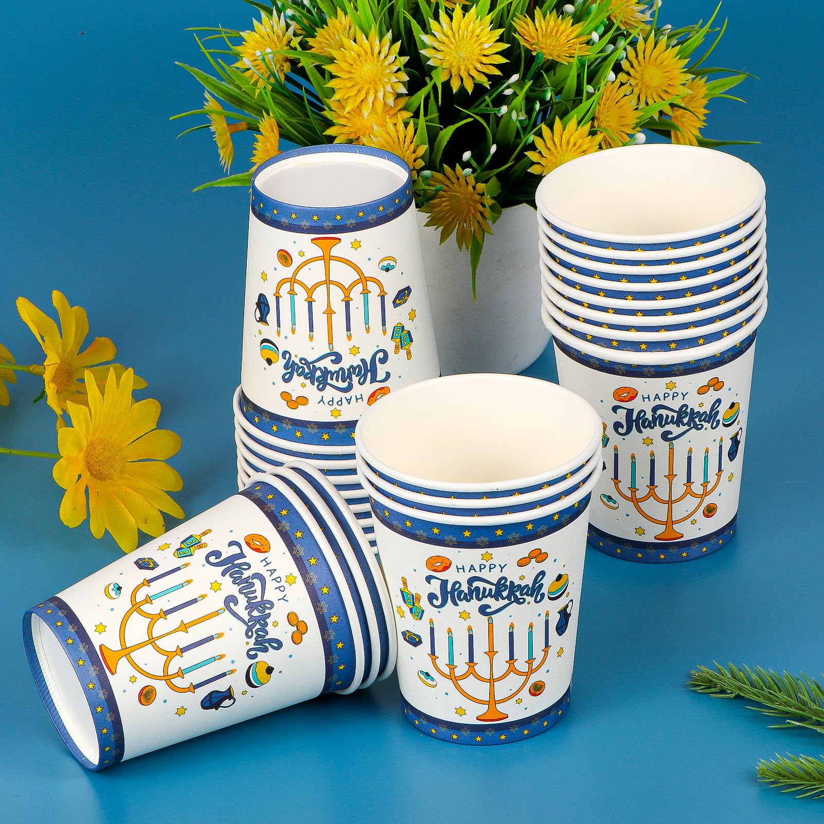 Happy Hanukkah Party Supplies Set - 24-Pack Plates, Cups & Napkins for Jewish Chanukah Themed Celebrations | Perfect for Hanukkah Birthdays, Family Gatherings & Holiday Parties